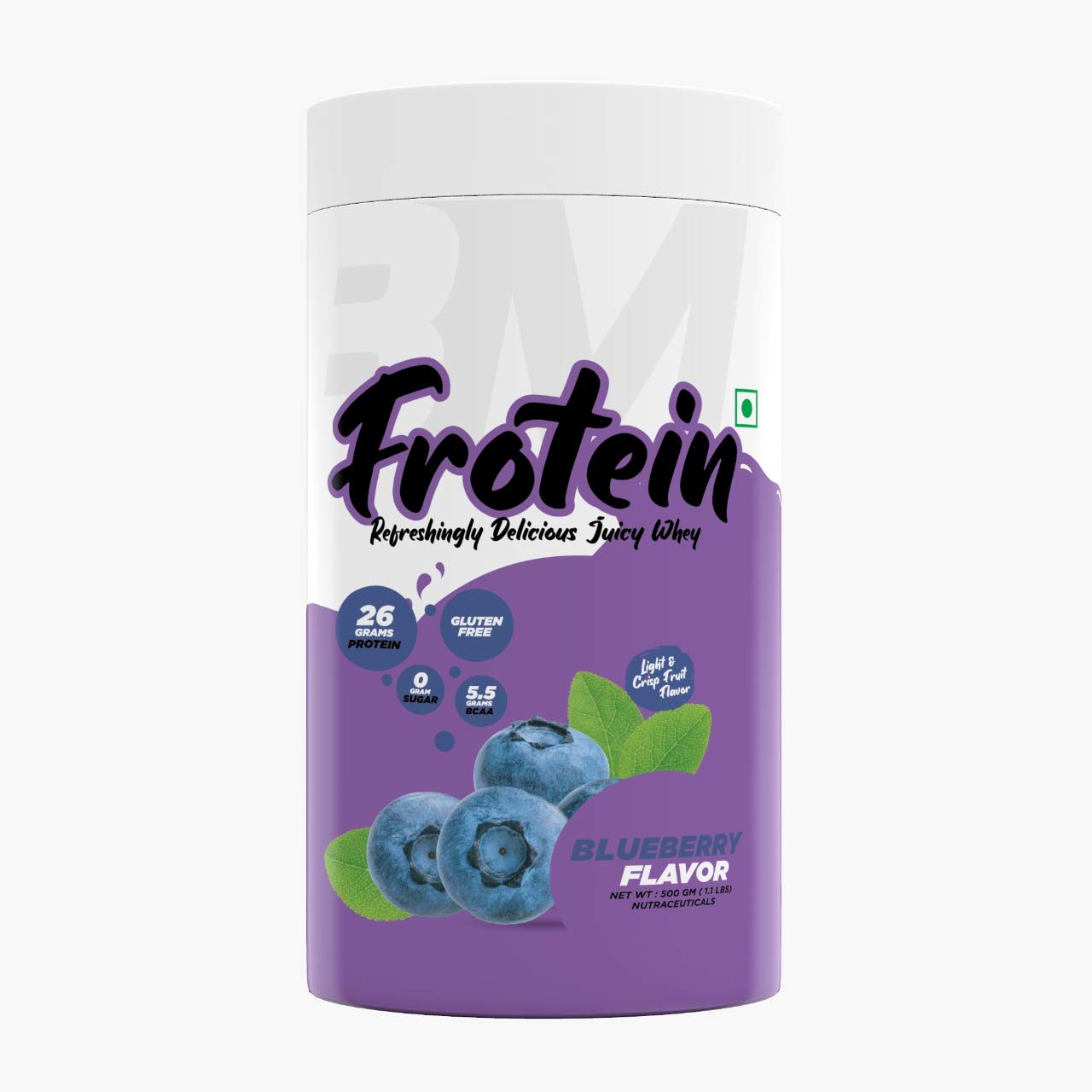 Bigmuscles Nutrition Frotein 26g Refreshing Blueberry Flavored Hydrolysed Whey Protein Isolate 6g Glutamine 15g EAA Per Serving 0g Sugar Light and Crisp Like Juice (15 Servings, 500 g)