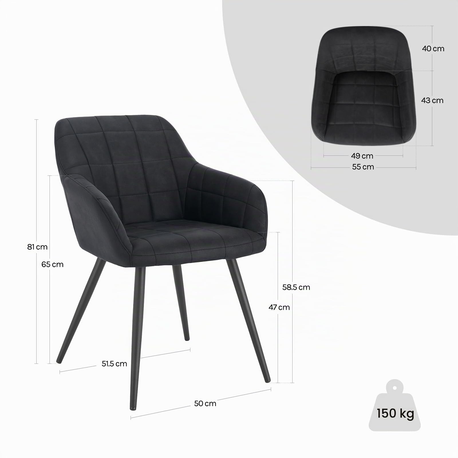 WOLTU Sillas de Comedor,Tela, Antracita | Nordicas Estilo Vintage,Tapizada con Reposabrazos, Estructura de Metal