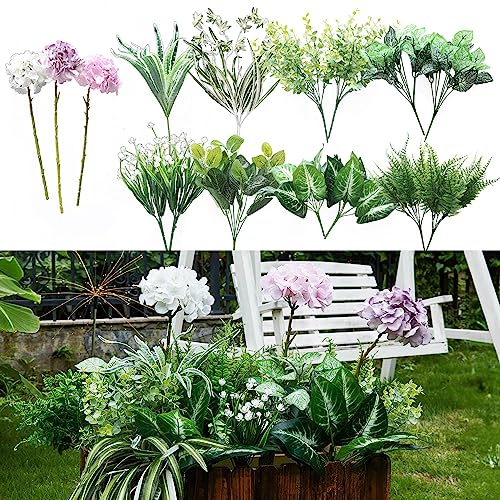 Party Joy 18 Bunches Fake Plants Outdoor, Fake Bushes Uv Resistant Artificial Flowers Hydrangea Flowers Greenery Shrubs Faux Greenery For Outdoor Garden Patio Front Porch Yard Decor #TOP30