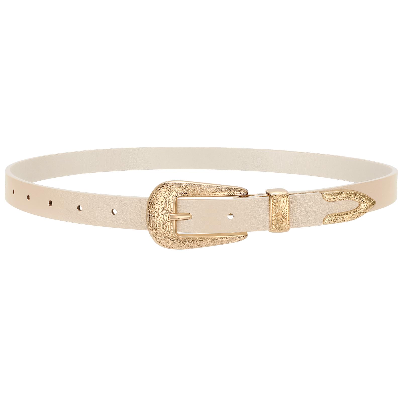 SUOSDEY Western Skinny Leather Belt for Women Cowgirl Cowboy Carving Buckle Waist Belt for Jeans Dresses 0 8