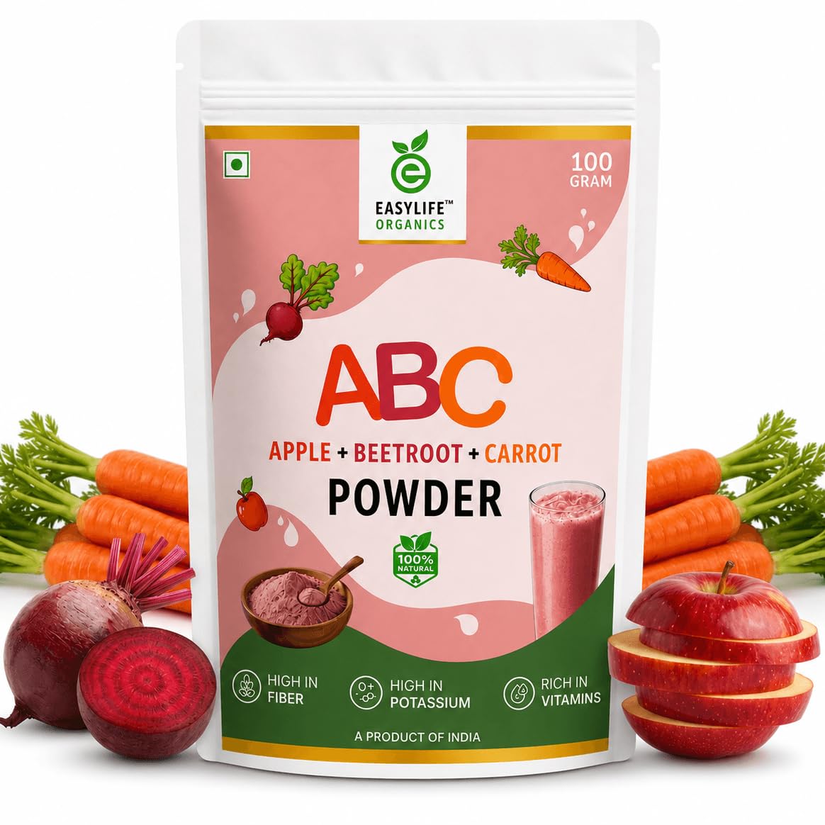 Easylife Organics ABC Latte Mix Malt Powder | Apple, Beetroot, Carrot | No Preservatives | No Refined Sugar | Ready-to-Mix | Cold Milk Flavouring Powder - 100gms-image-21