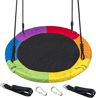 Swing for Kids, KINSPORY 40'' Outdoor Tree Swing, Adjustable Hanging Hammock Swing Chair, Sensory Therapy Swing with Swing Set Accessories (Round, Colorful)