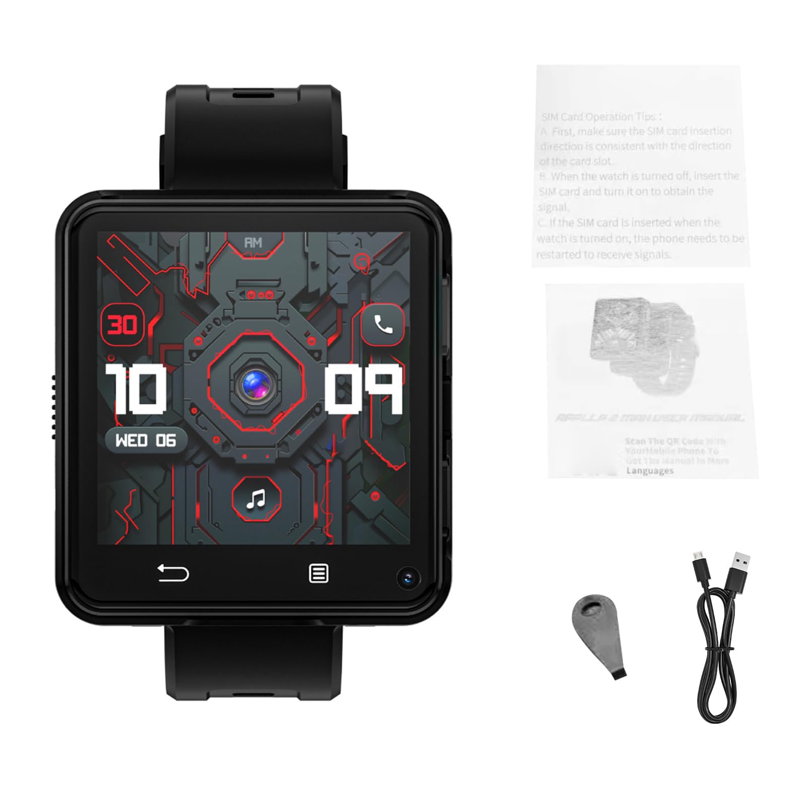Aoresac wasserdichte Smartwatch mit 2,64-Zoll-Touchscreen, GPS und BT, Schrittzähler, für Navigation und Musik, 4 GB + 64 GB Speicher