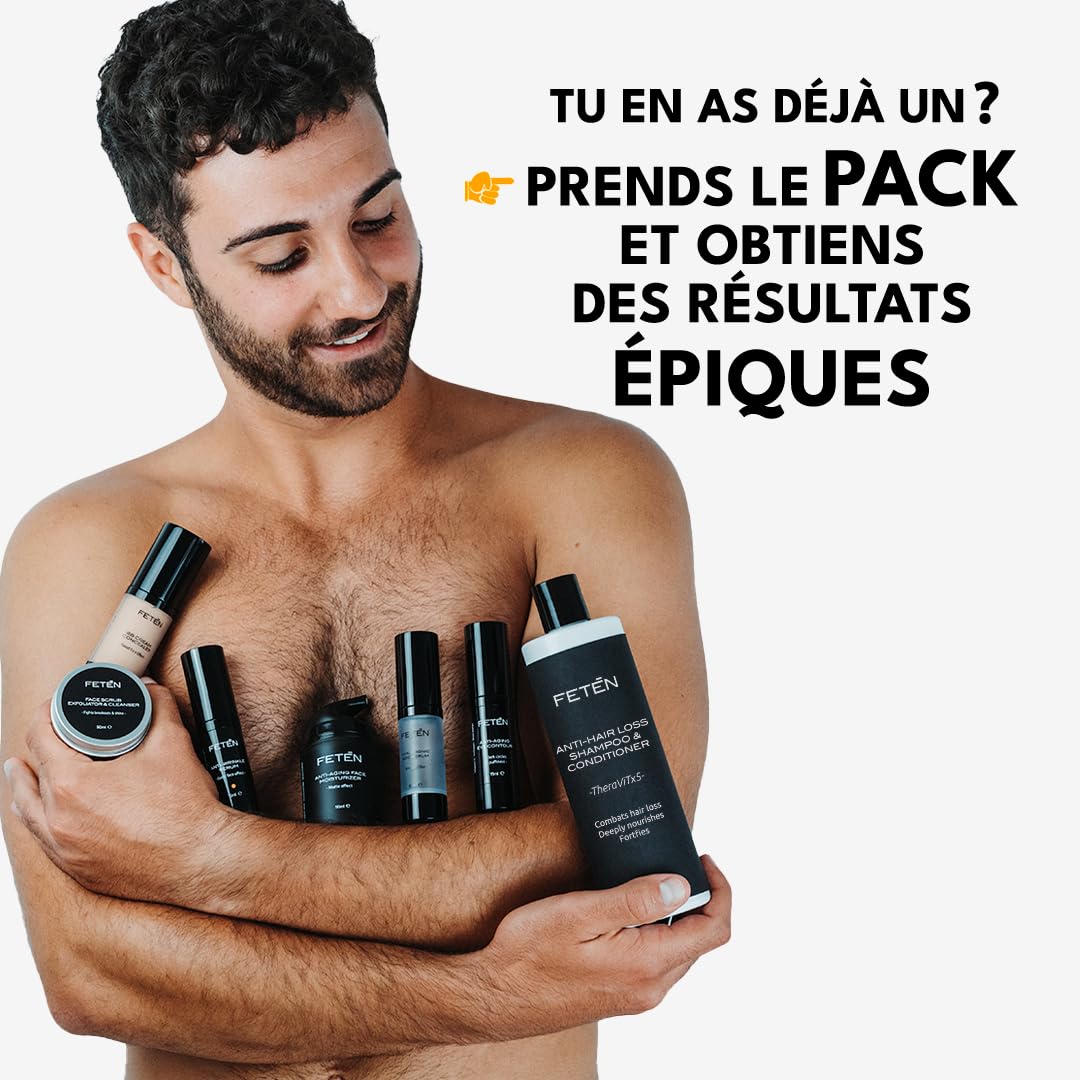 FETEN Coffret Soin Anti-Imperfections Homme - Gommage Visage + Crème Hydratante Matifiante Anti-Rides, Traitement Complet pour la Peau, Coffret Cadeau Homme