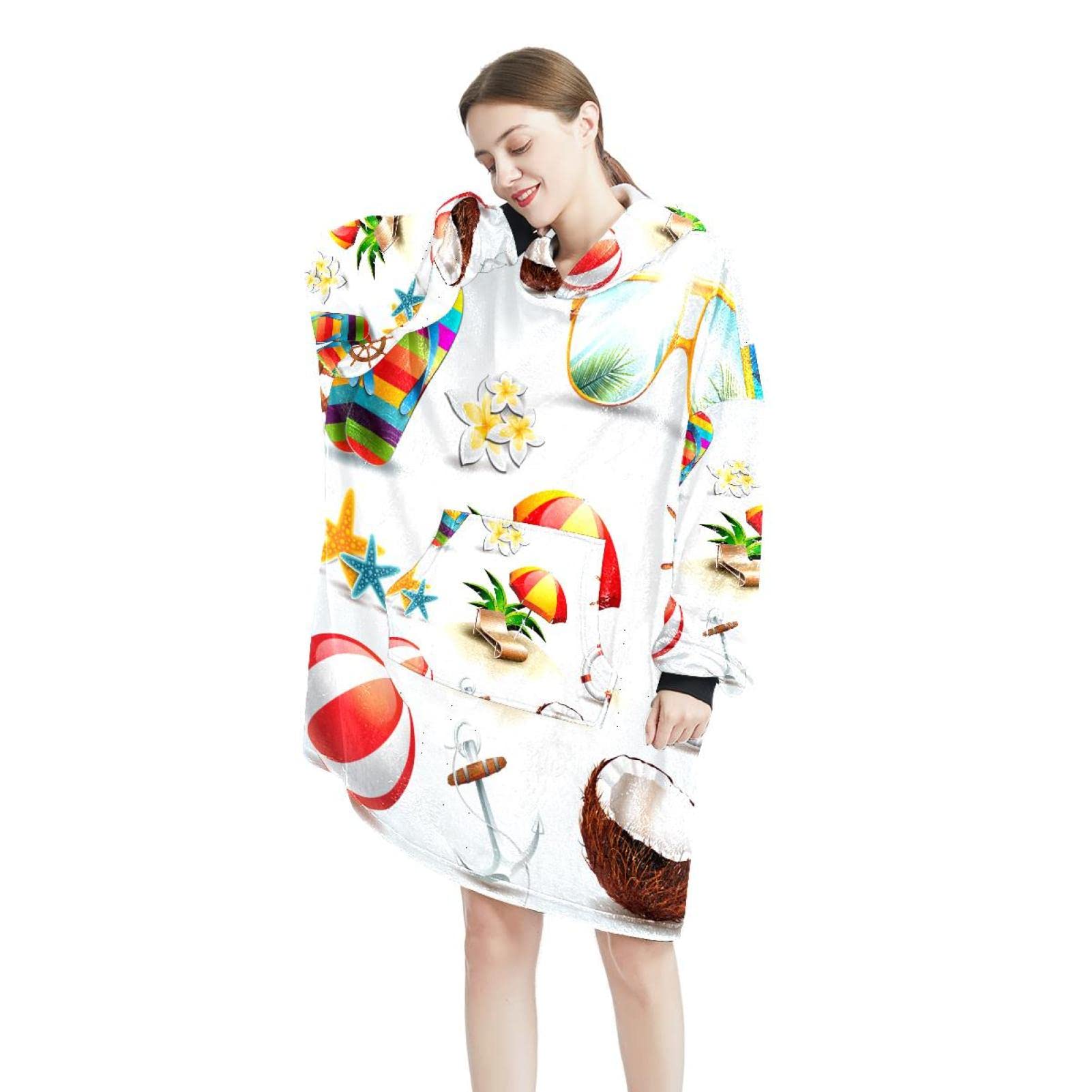 GenericWearable Blanket Hoodie,Oversized Hooded for Women,Comfy Sweatshirt Summer Elementz-01