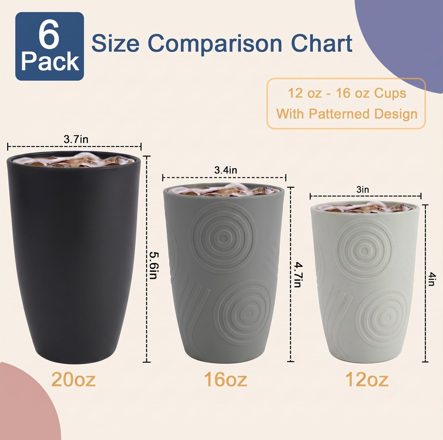 Unbreakable Water Cup, 20 OZ Plastic Glasses Drinking (BlackGrey) image 4