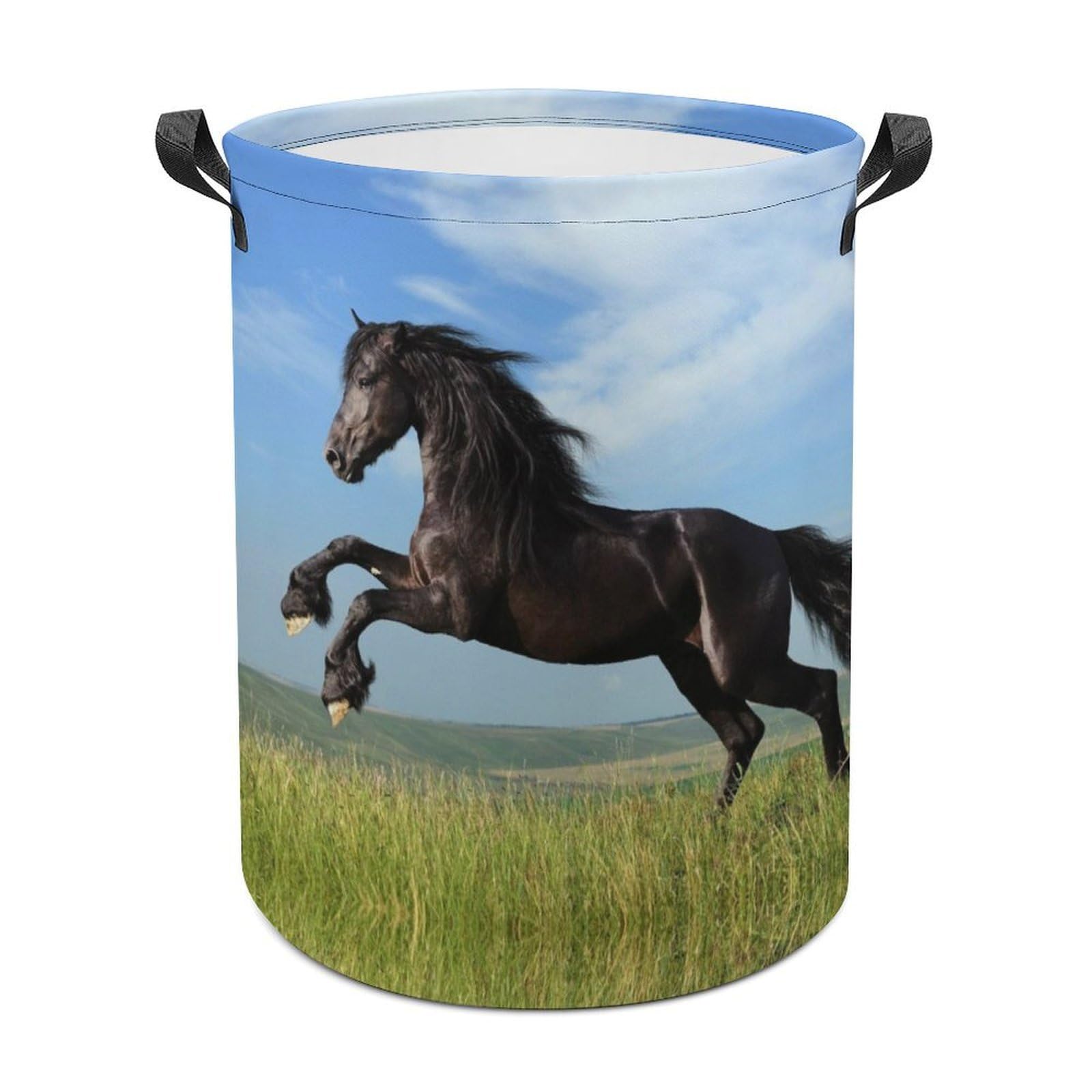 Wlntrophic Laundry Hamper, Black Horse Laundry Basket, Washing Basket with Handle