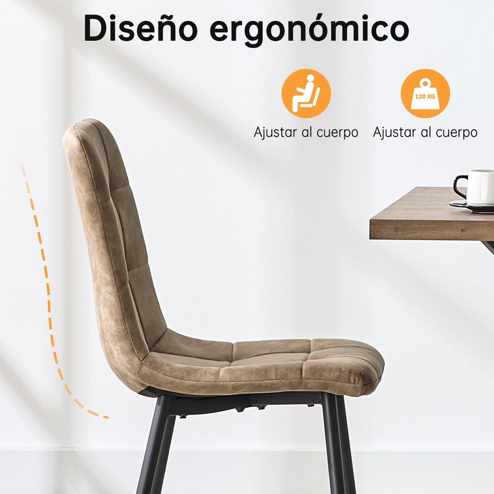 Pack De 4 Sillas De Comedor,Tejido Técnico Sillas Cocina,con Base MetáLica Silla Acolchada,Sillas Salon,Adecuado para Comedores, Salones, Cocinas, Dormitorios,Marrón Amarillento