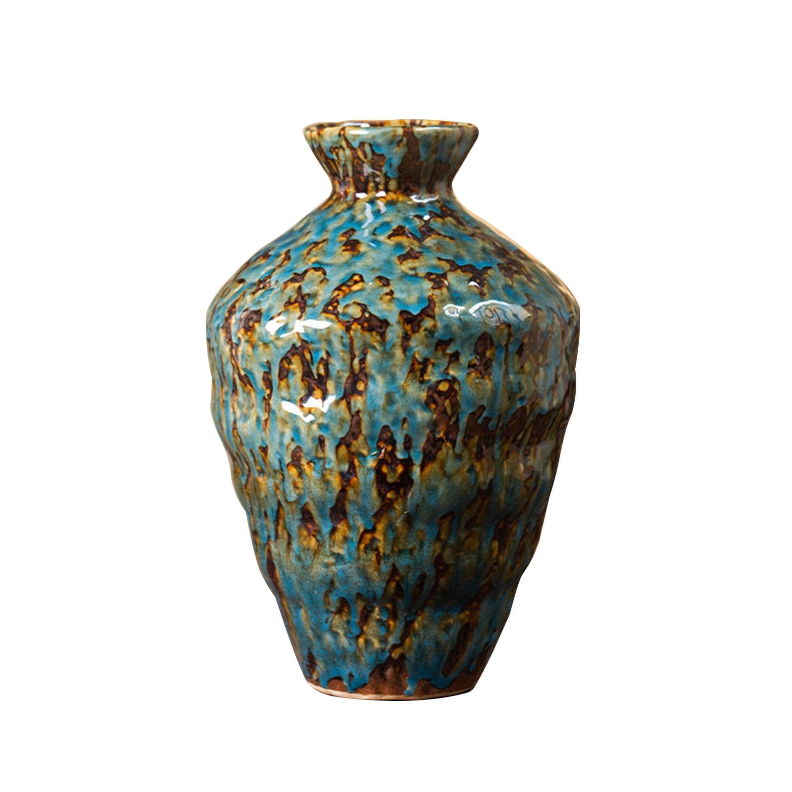 Nzzkoides Blue A Craft Ceramic Vase, Vintage Decorative Vase With Rusty Texture Design, Ornament For Farmhouse Decoration, Office Desk, Countertop, Floor(Size:17 * 17 * 29Cm,Color:blue A)