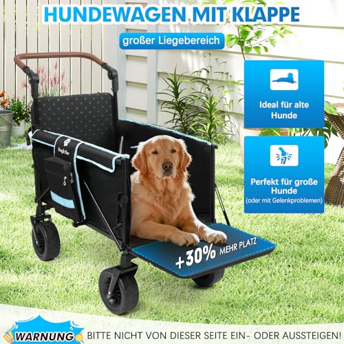 Snagle Paw Hundewagen mit Heckklappe&Ramp,Extra groß Faltbarer Hundebuggy Cart Für Große und Mittelgroße Hunde,Verstellbarem Griff&Feststellbremse 4 Rädern für Spaziergänge,Jogging,Reisen,bis zu 90kg