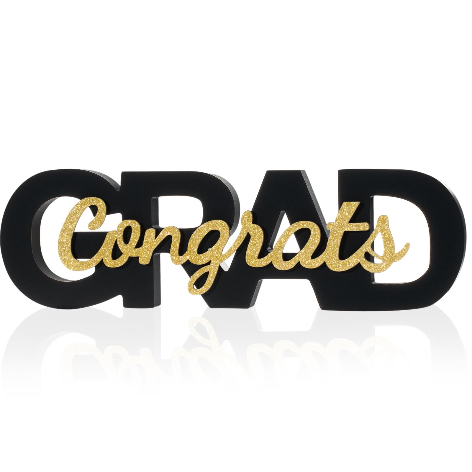 Photo 1 of 2026 Graduation Table Decoration Wooden Congrats Grad Sign Centerpieces, 11.8" x 3.5" Tiered Tray Decor Black and Glitter Gold Photo Props for High School Seniors Night Decor College Party Supplies
