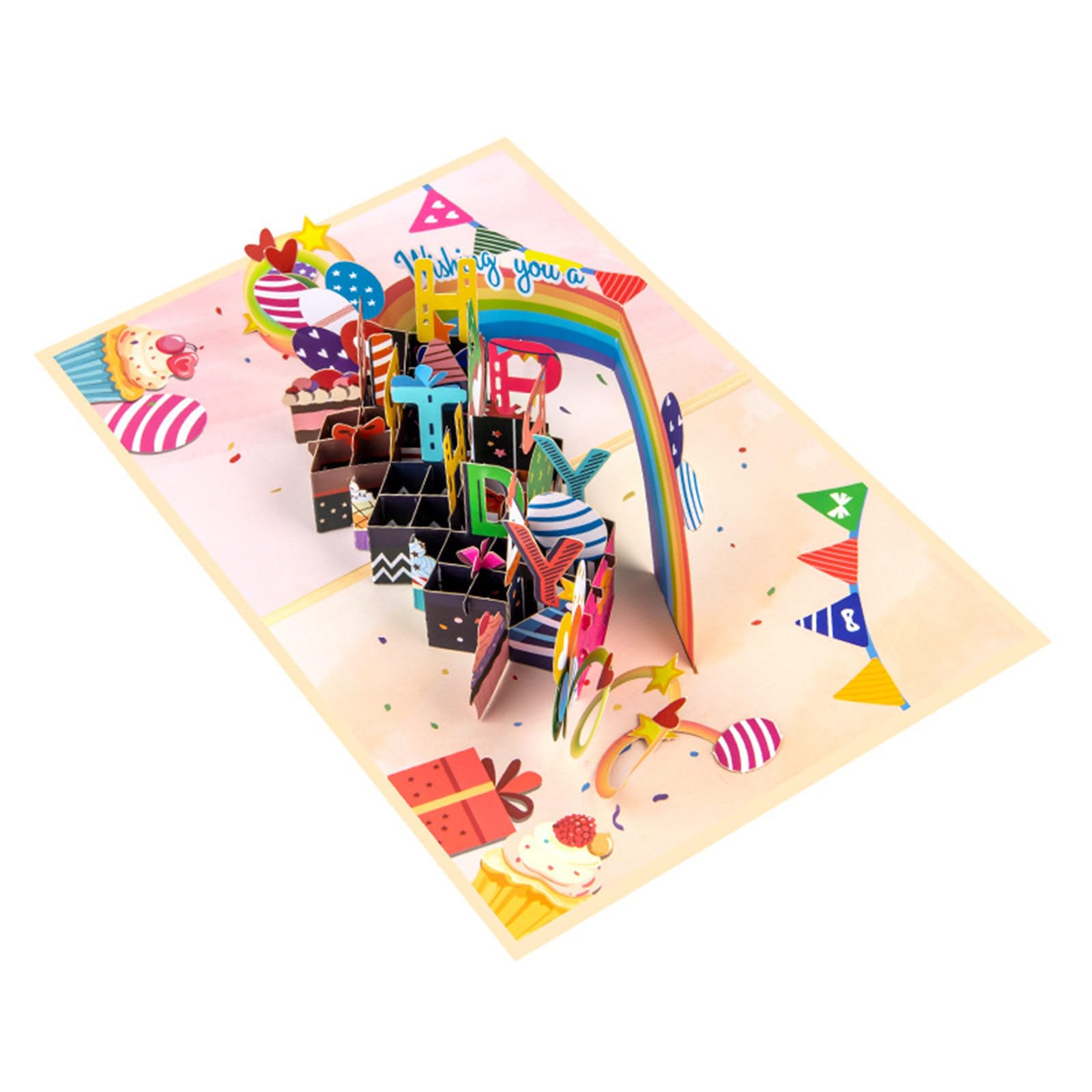 Jazuaiao Creative Rainbow Theme 3D Popup Birthday Card with Envelope and Note Card Colorful Greeting for Gifting Rainbow Birthday