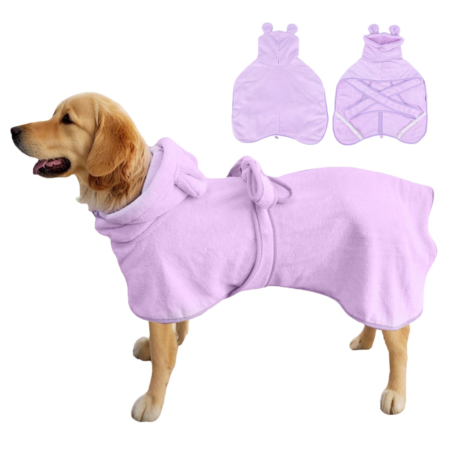 Yoolhamy Dog Drying Coat Super Absorbent Pet Towel Robe Cute Bathrobe Fast Dry Bath Robe with Hood, Thick & Soft Robe - Bath, Groom & Travel (Coral Velvet Purple, XL)