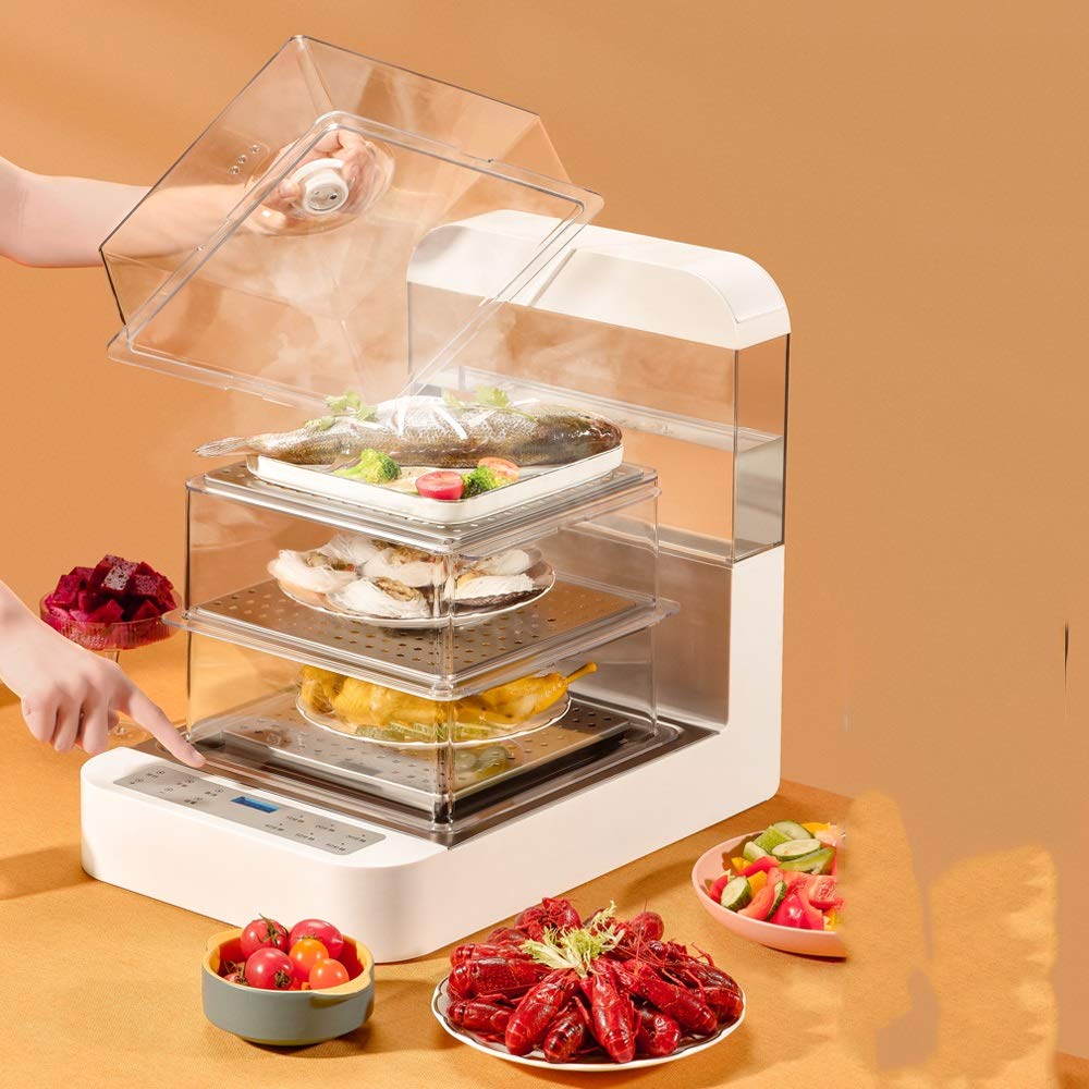 Vaporiera elettrica Multifunzionale a 3 Strati per la Cottura di Frutti di Mare e Verdure
