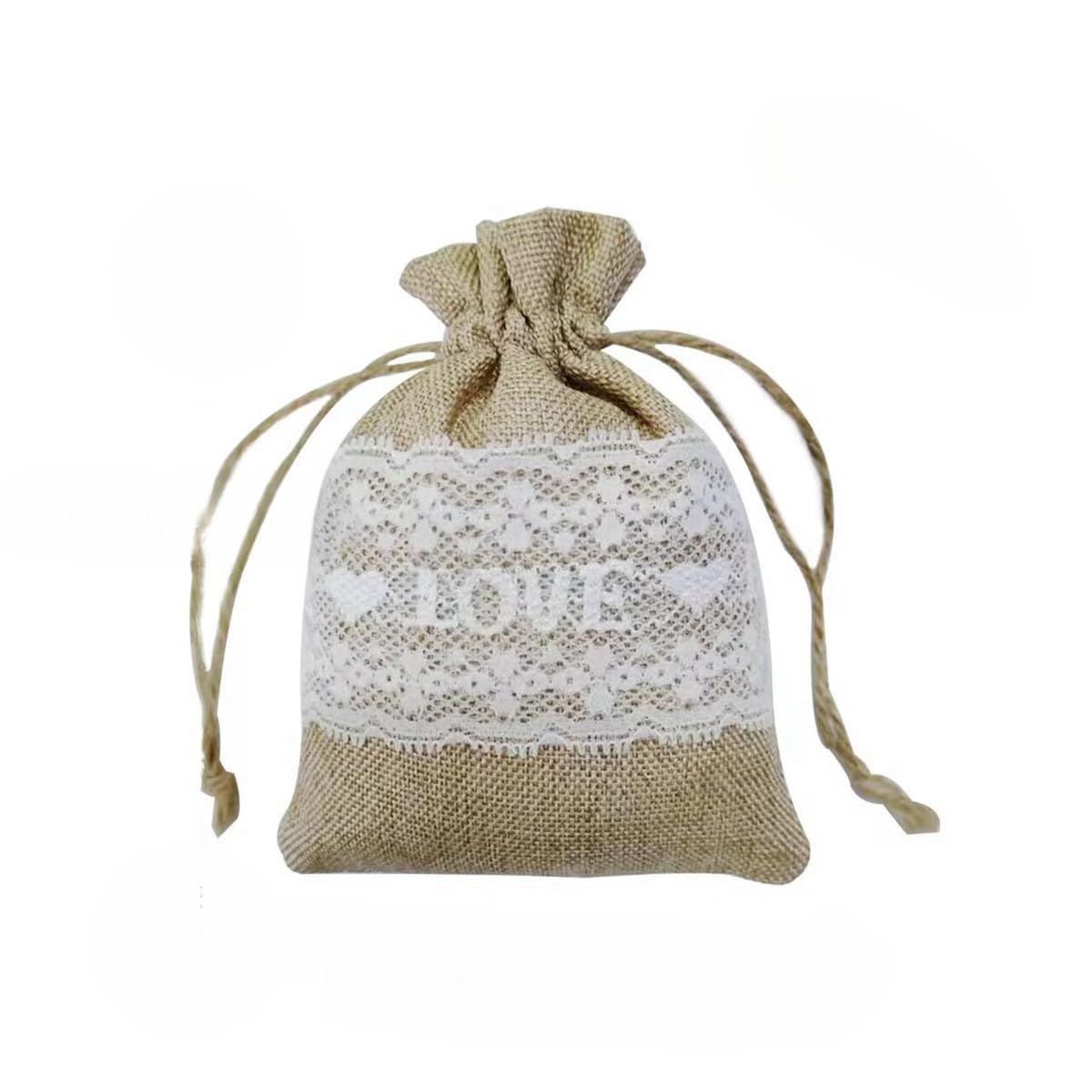 Lot de 65 sacs en toile de jute - Petits sacs cadeaux en lin - Avec cordon de serrage - Petits sacs à remplir - Pour bijoux, mariage, Noël, fête - 95 x 130 mm