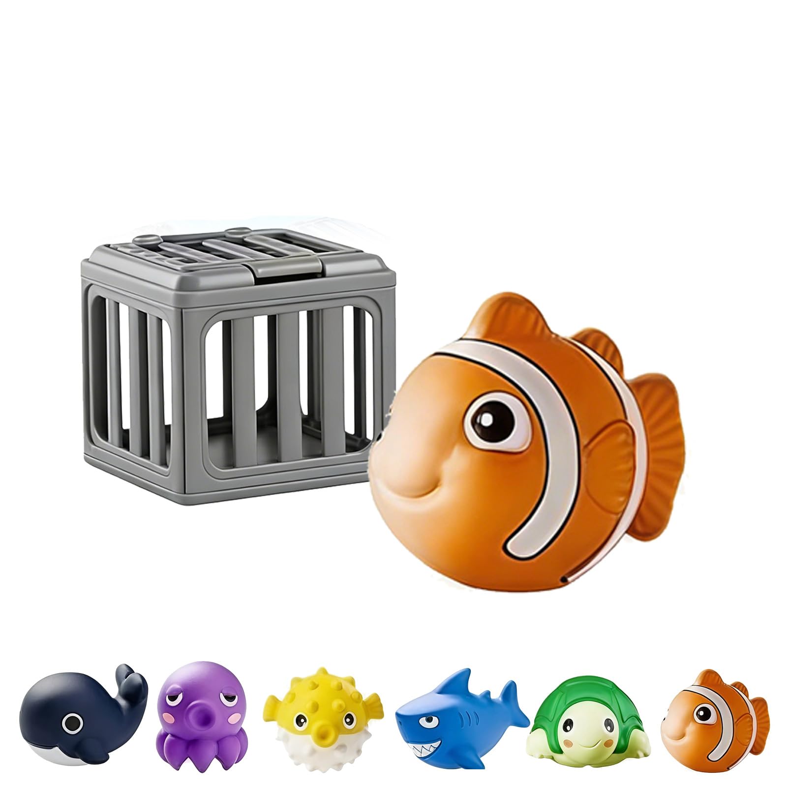 Diving Pool Toys Rescue The Trapped Animals, Kids Pool Diving Toys With Fish Box Floating Animals, Children's Underwater Training Diving Game Toys,Underwater Dive Rescue Toys For Summer (Clownfish)