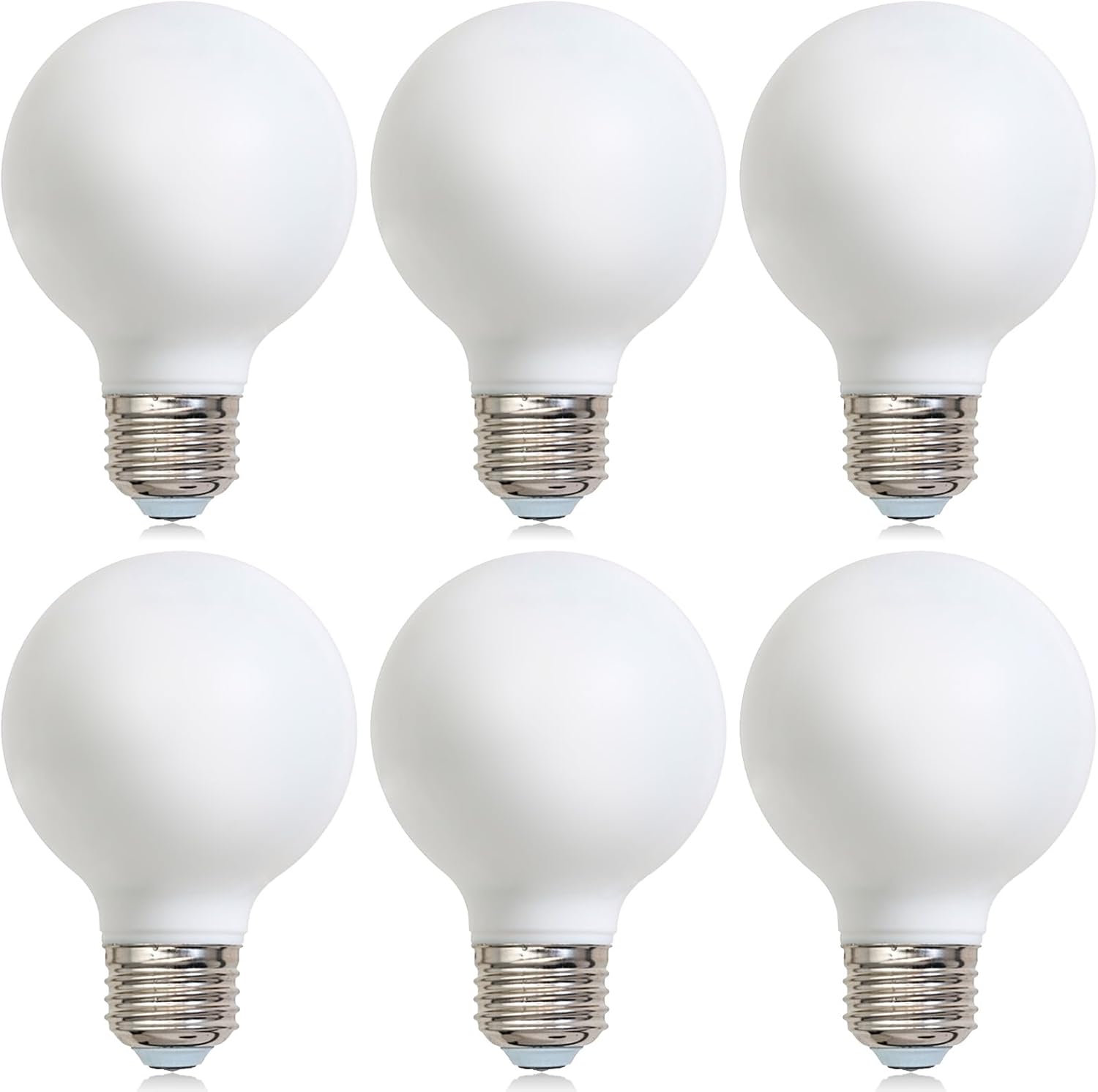 Jslinter Globe LED Light Bulbs 60 Watt Equivalent, 2700k Warm Lightbulbs for Makeup, Vanity Mirror Light Bulbs for Bathroom, G80/G25 Globe Bulb Dimmable E26 Base, 700LM, Milky Glass, 6-Pack