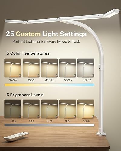 Miniatura 7 de ONEMIX Lámpara de escritorio LED de 42 pulgadas con abrazadera, luz de escritorio de arquitecto con control remoto, barra ajustable de 4 segmentos,