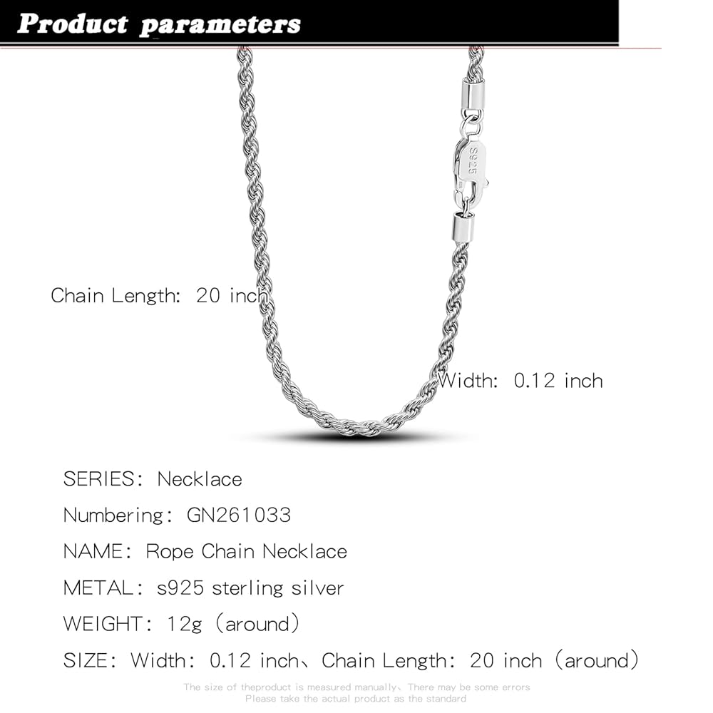 Amazon.com: Solid 925 Sterling Silver Necklace for Men and