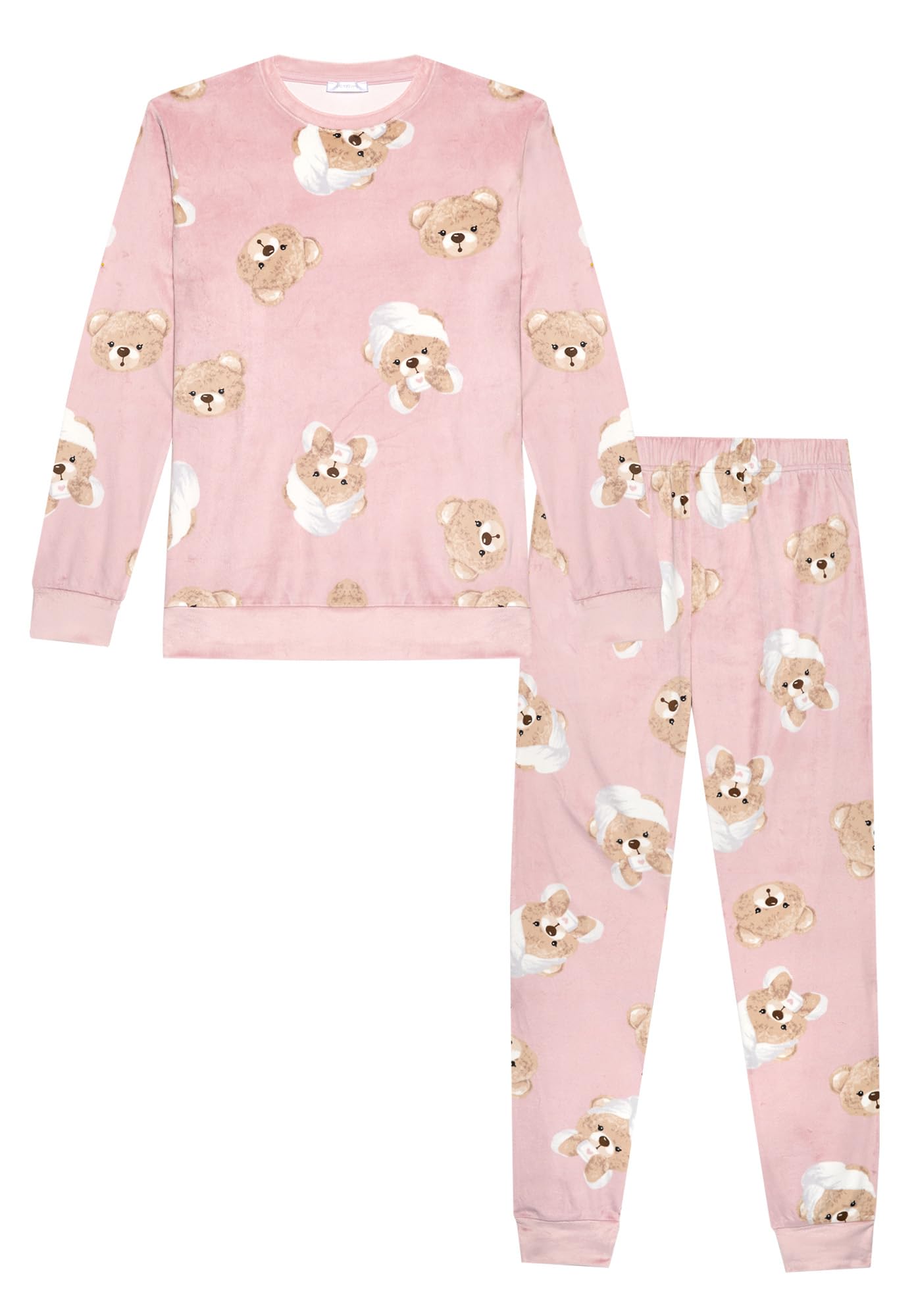 YAMAMAY - Pigiama Lungo, Donna, Rosa Antico, 95% Polyester 5% Elastan, Ciniglia, Stampato