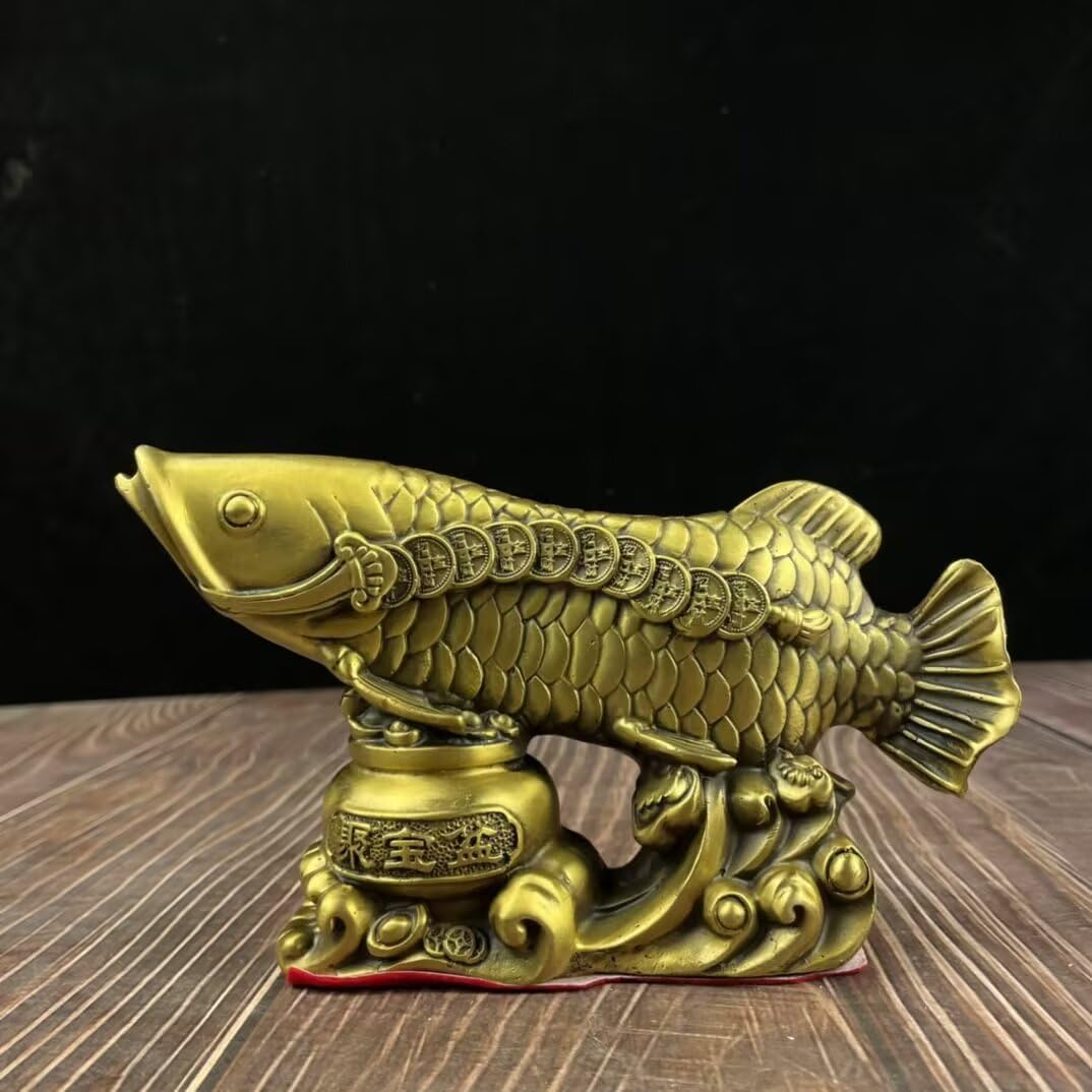 Dytartzx Feng Shui Fish Statue Copper Metal Big carp Auspicious Home Office Decoration