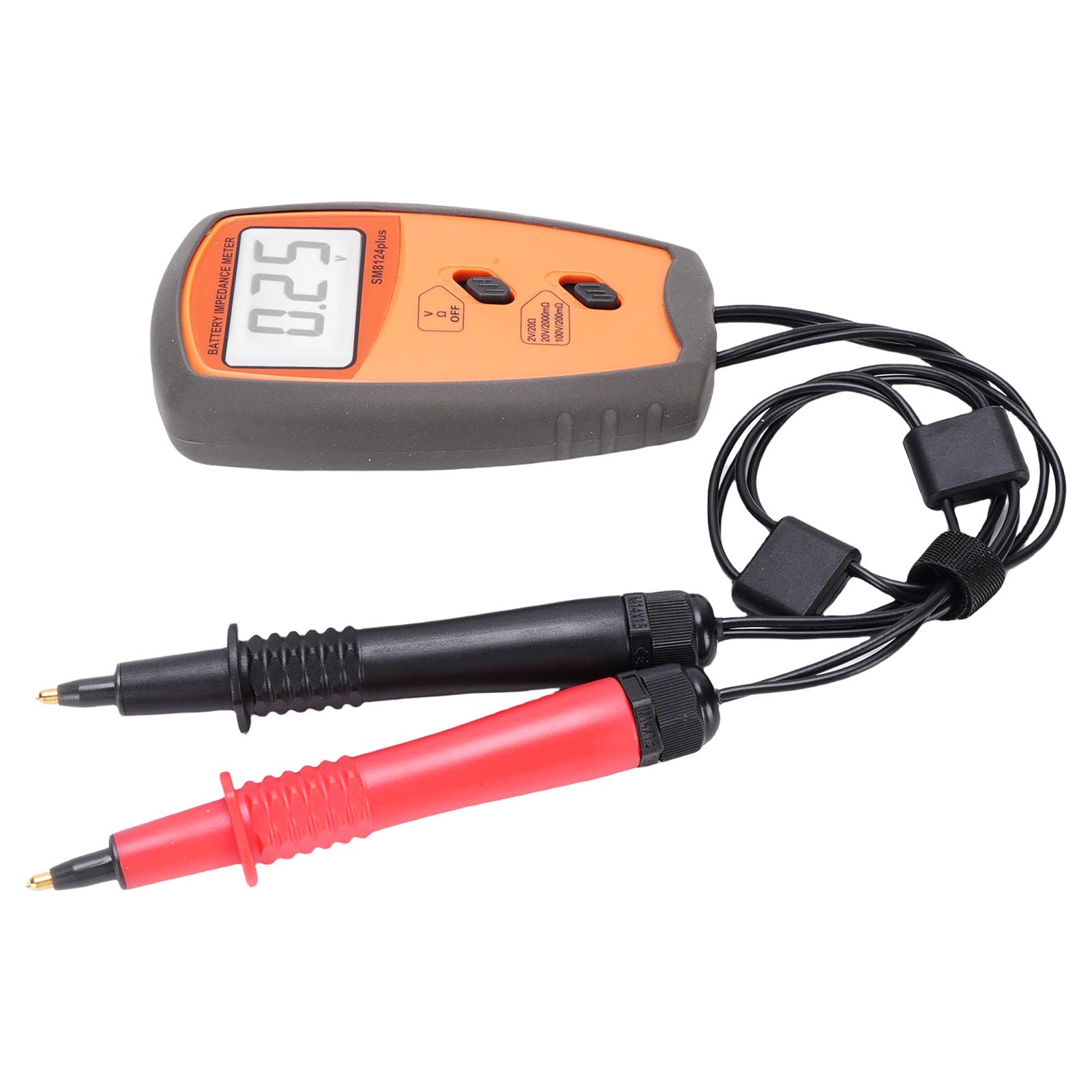 FTVOGUE Tester Napięcia Akumulatora, Tester Wartości Rezystancji Wewnętrznej Akumulatora ABS z Wyświetlaczem LCD, 3 Zakresy Testowe, od 0 do 100 V i od 1 mΩ do 19,99 Ω Sprawdzania Samochodowego