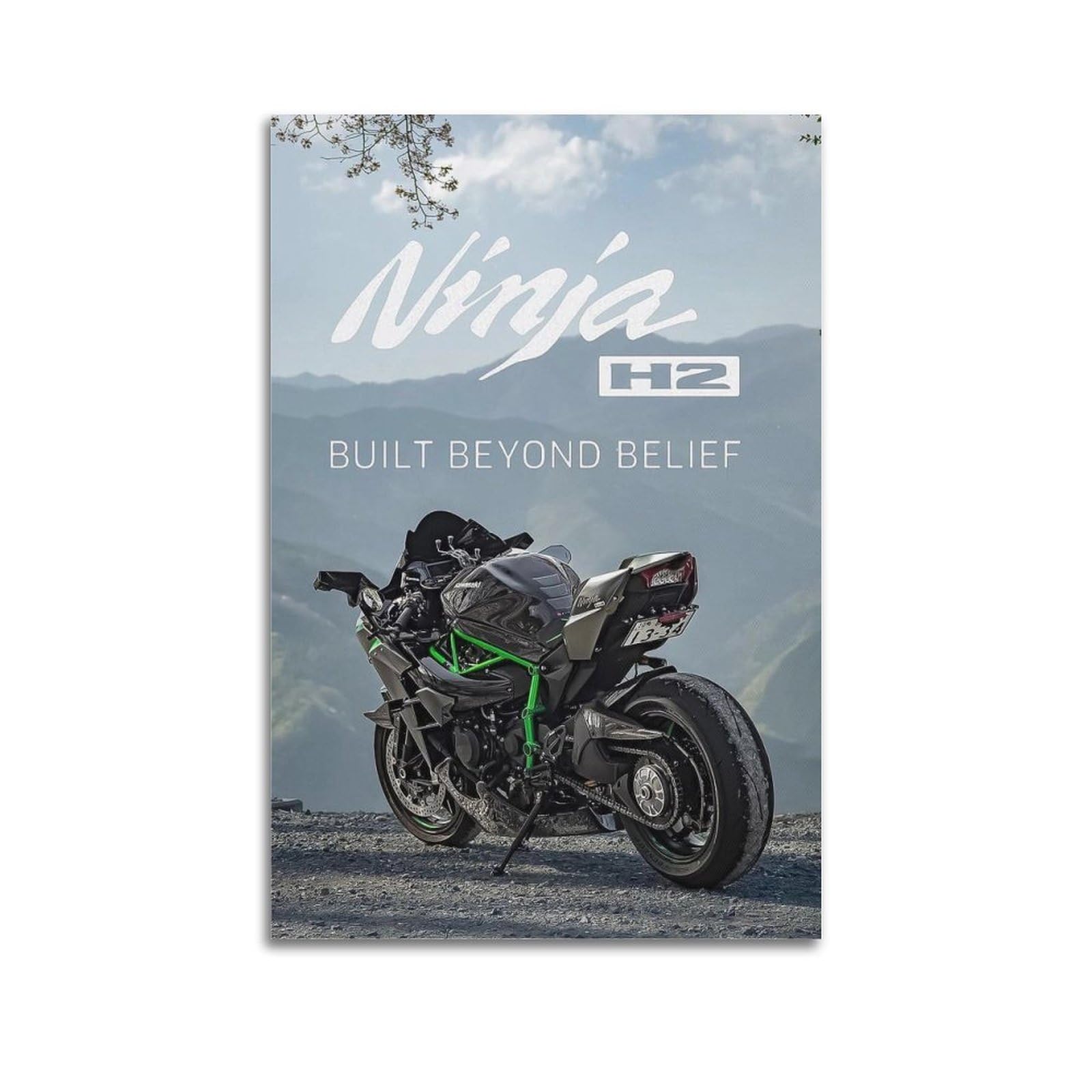 Bittu Unframe-Style Motorbike Poster For Kawasaki Ninja H2 R Sportbike Decorative Painting Canvas Wall&Art Picture 12X18inch(30X45cm)