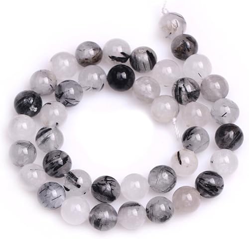 Miniatura 5 de Adabele GY17-8 - 2 hebras de piedras preciosas curativas rutilladas de cuarzo negro natural de 0.315 pulgadas (88 a 94 unidades en total) para