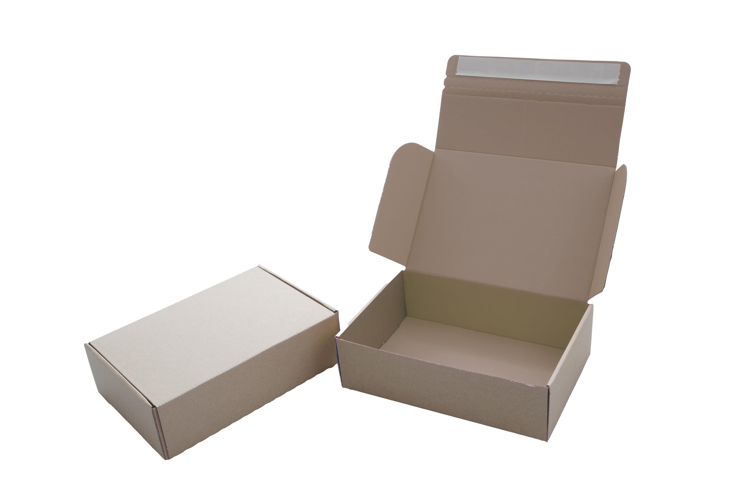 Coloured Cardboard Boxes - Peel and Seal Shipping Mailing Storage Gift Boxes - Single Wall Cardboard with Vibrant Kraft Inner (Brown, 228x160x70mm x 50)