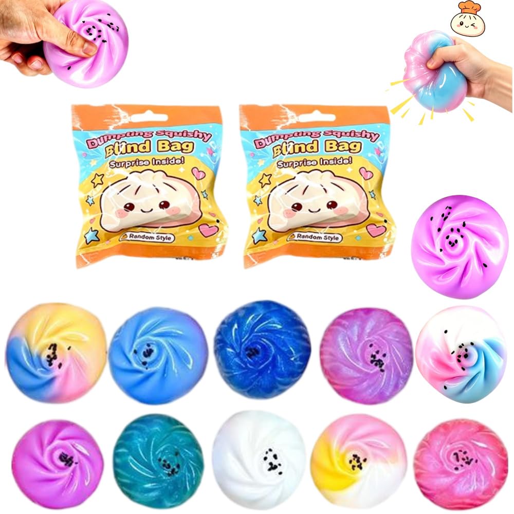 2 Pcs Giant Dumpling Squishy, Giant Dumpling Squishy Toy, Soft Squeeze Dough Hand Fidget Toys, Funny Slow-Rise Stress Toys, 11 Colors Dumplings Squishy Toy (Random-2pcs)