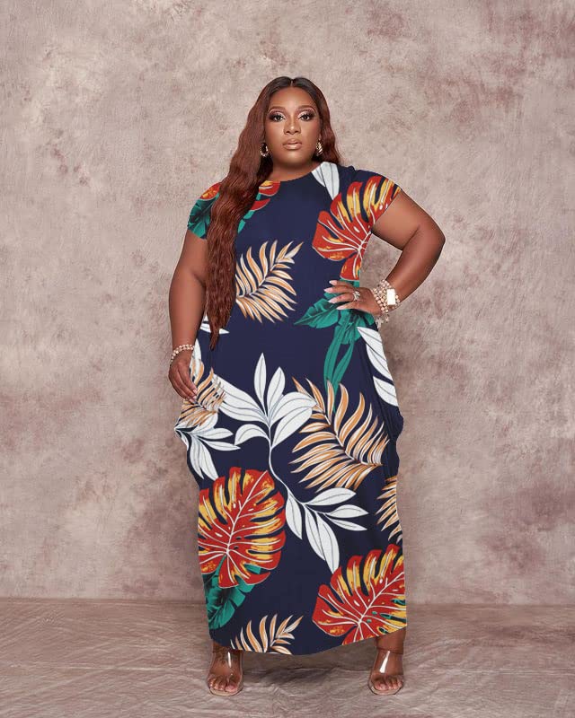Image of YeGine Oversize Tshirt Dress Plus Size Short Sleeve Maxi Dress with Pockets