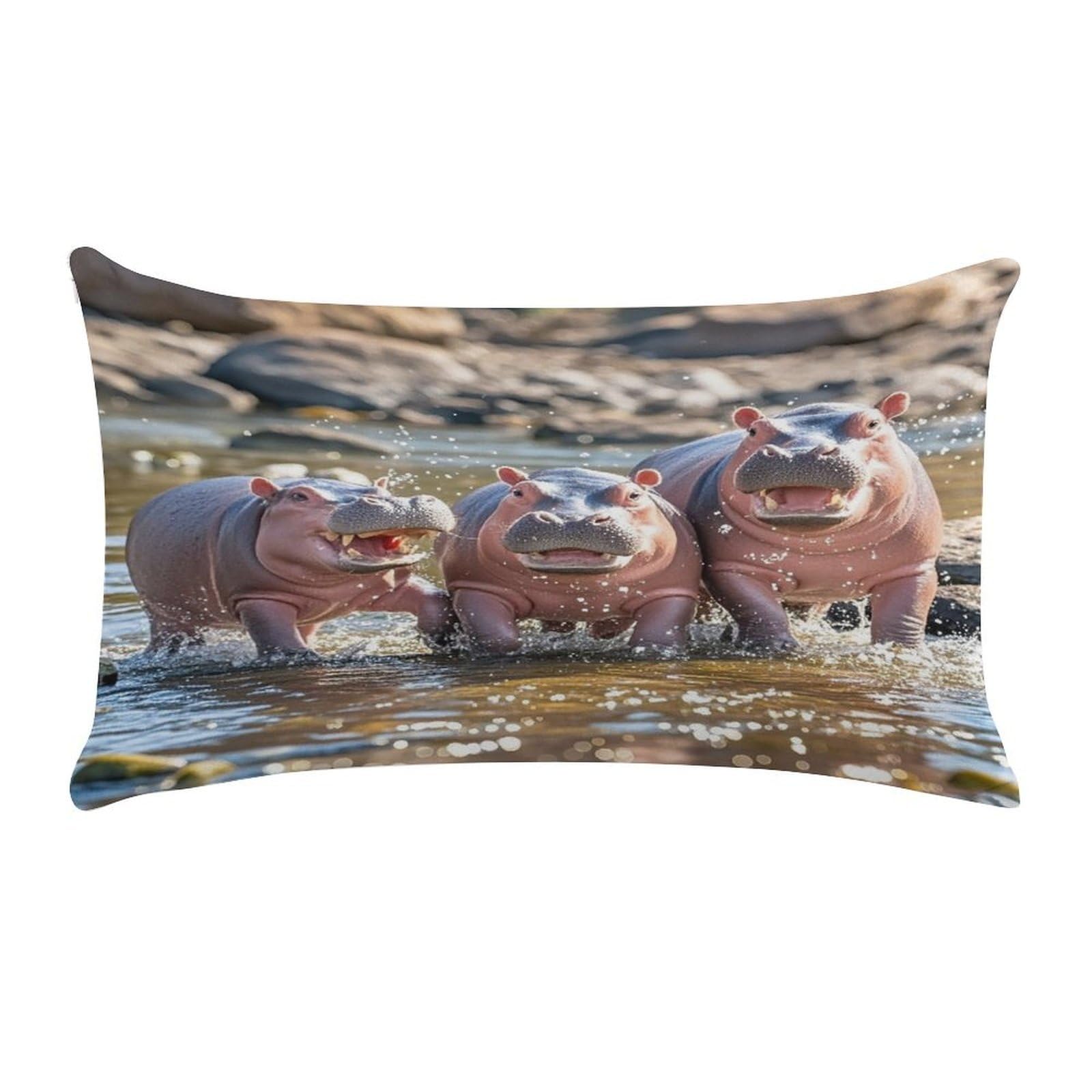 Hippos Lumbar Throw Pillow Cover Soft Plush Cushion Case Farmhouse Long Throw Pillowcase Decorative Pillow Case Cushion Covers for Sofa Living Room Couch Bed Decor 12 X 20 Inch