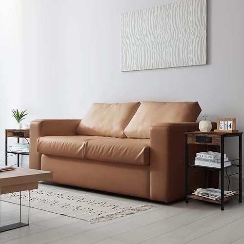 Miniatura 7 de smusei Mesa auxiliar de 3 niveles con estación de carga, mesa auxiliar estrecha para sofá con puertos USB y tomas, mesita de noche para dormitorio