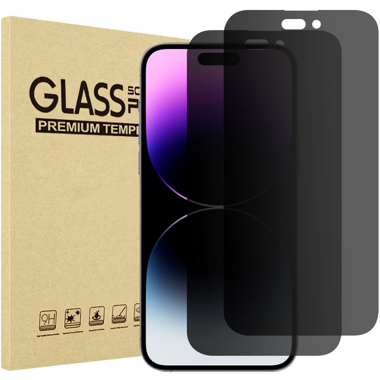 MONASAY Pellicola Vetro Temperato Opaco Per IPhone 14 Pro Max – 2 Pezzi + 2 Protezioni Fotocamera, Kit Con Cornice