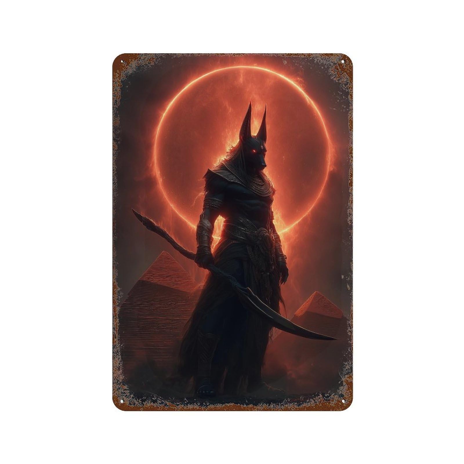 Rust Effect Anubis Egyptian God of The Underworld Aged Metal Wall Plaque 11.8"x7.9", Old School Wall Decor for Patio, Garden Room And Bar Decor