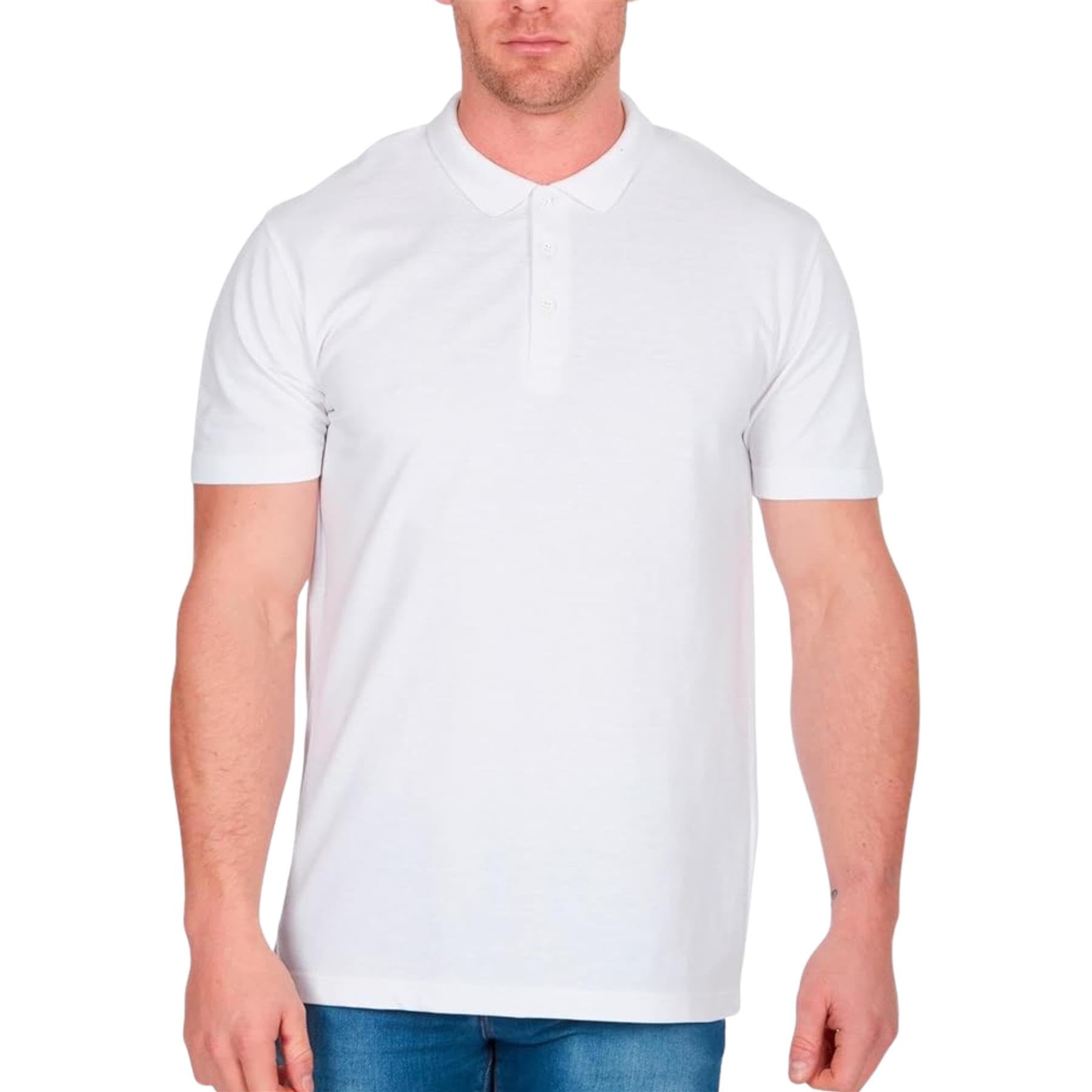 Style It Up Men's White ’S Classic Plain Pique Polo Shirt Short Sleeve Casual Work Golf Tee (, 2XL)