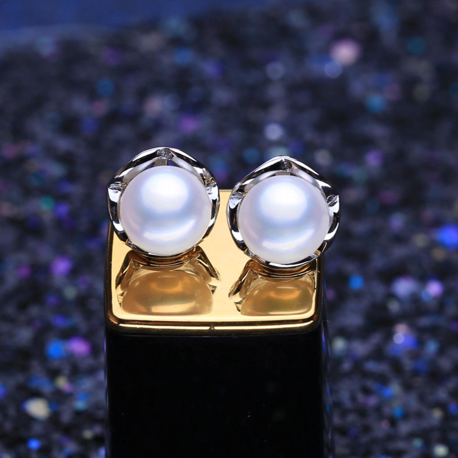 LOKILOKI Set di Gioielli di Perle Collane di Perle d'Acqua Dolce Naturali per Le Donne Orecchini A Bottone in Argento Sterling 925 Ciondolo Rotondo Classico