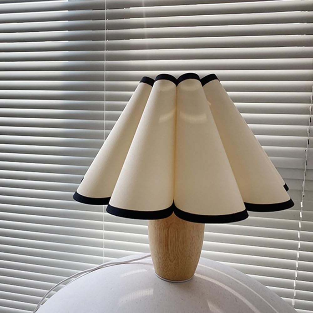 Affascinante Lampada da tavolo vintage in stile rustico francese plissettato, lampada da comodino for camera da letto, soggiorno, paralume in tessuto a LED Arredamento per la casa(Nero)