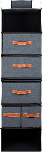 Miniatura 9 de Organizador de armario colgante de 12.6 x 12.6 x 44.1 pulgadas, estantes organizadores de ropa de 6 niveles con cajones y ganchos para organización