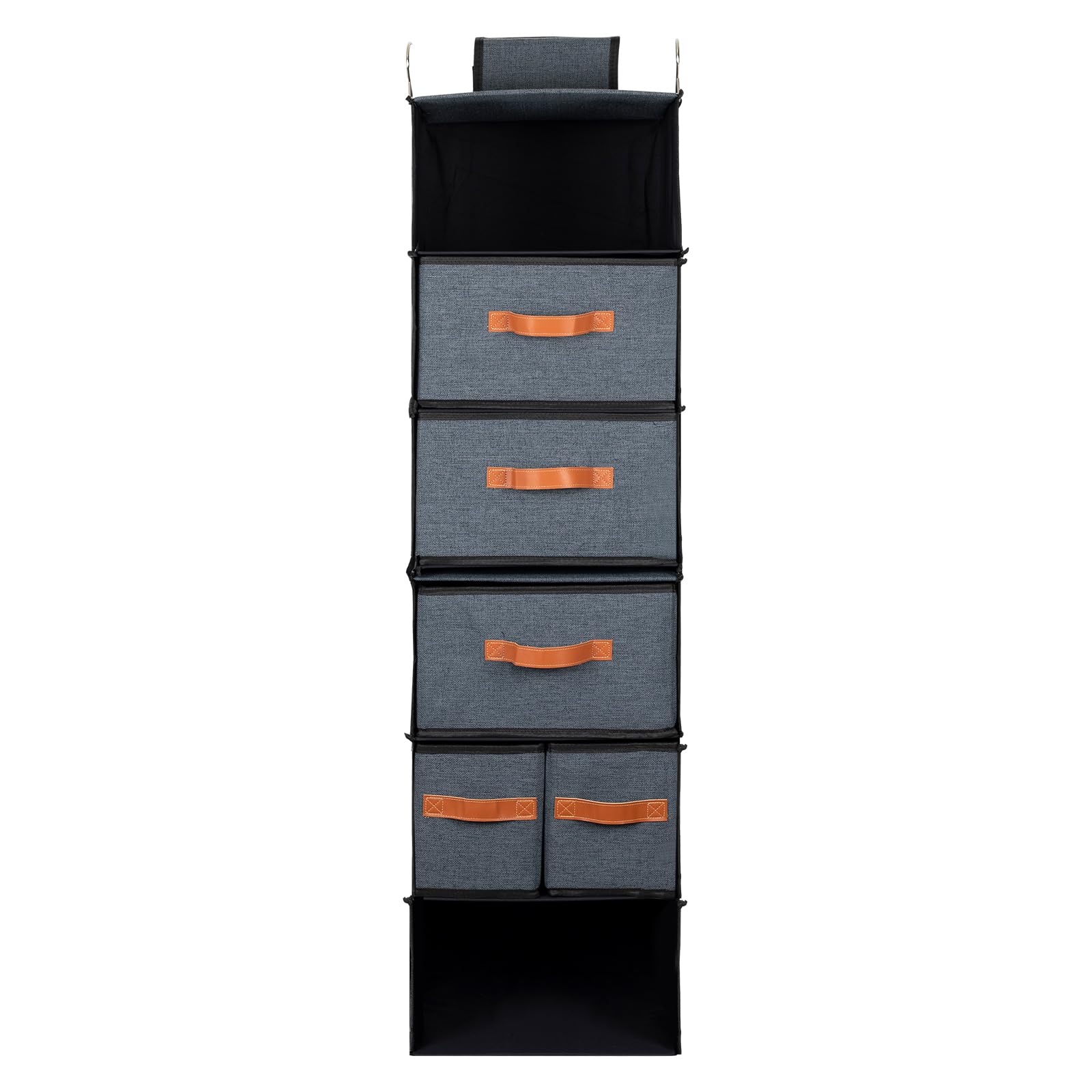 Étagère Suspendue, Rangement Suspendu avec 5 Tiroirs et 7 Compartiments, Étagères Organisateur de Rangement Suspendu Dessus de la Porte pour Chambre, Cuisine, 32 x 32 x 112 cm (Gris Foncé)