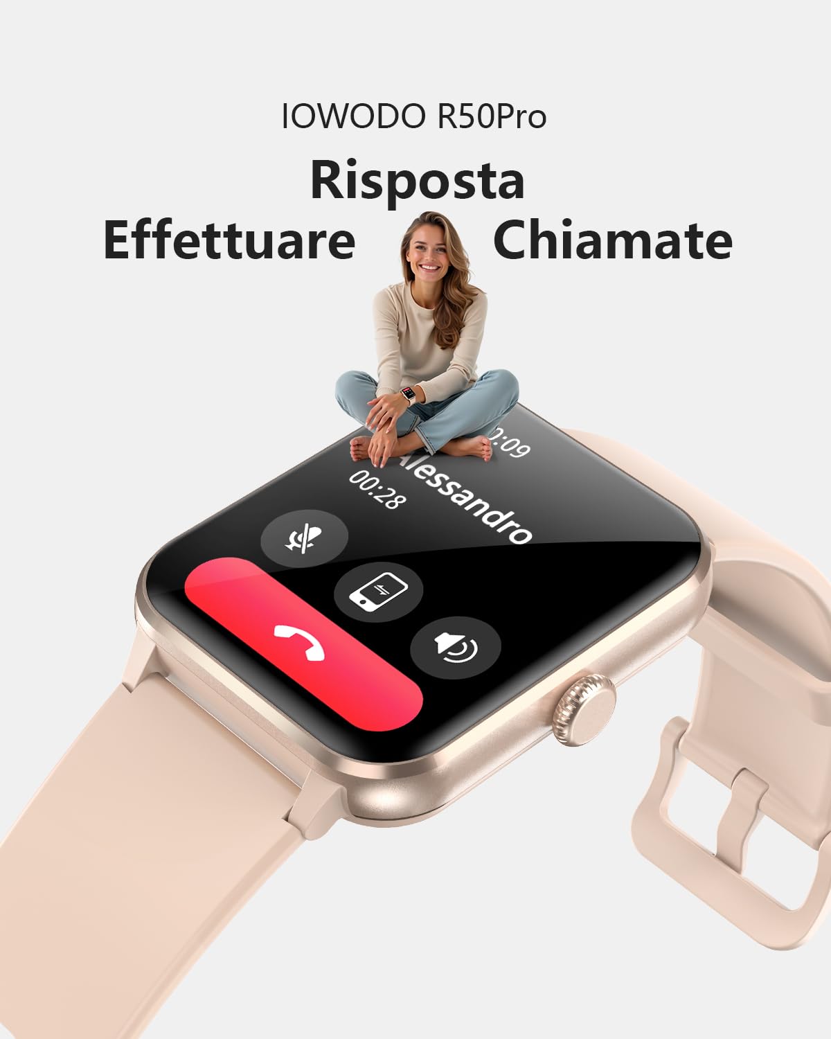 IOWODO Smartwatch Donna, 1.85” Orologio Intelligente Chiamate Bluetooth Fitness, 24H Cardiofrequenzimetro/SpO2/Sonno/Contapassi, IP68 Orologio Fitness Calcolatori per Android iOS