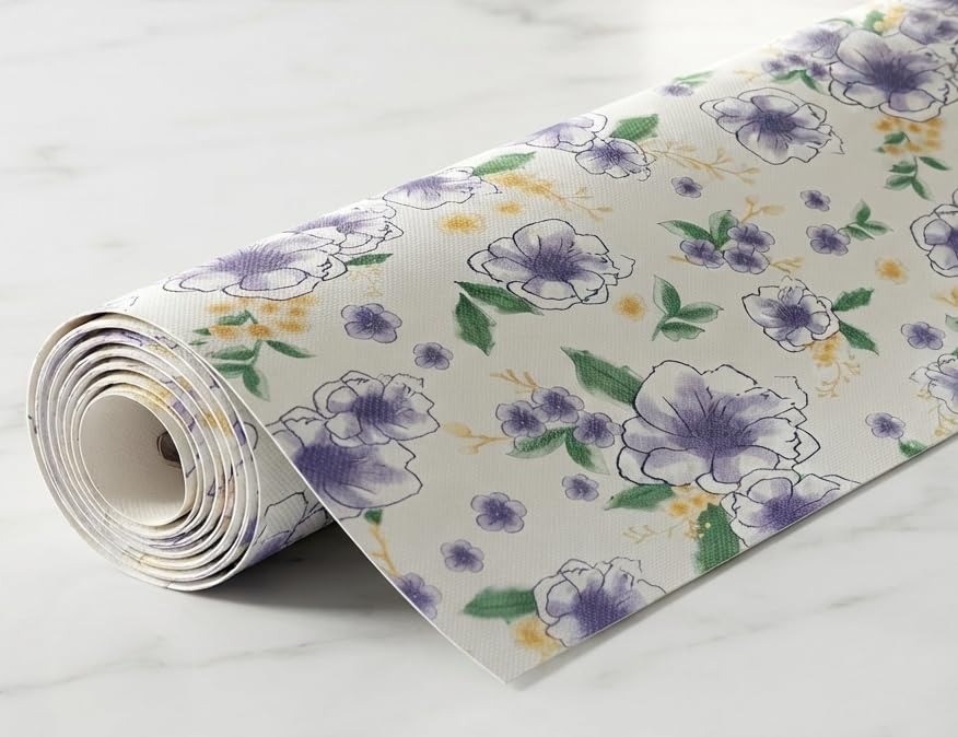 Image of Dribble (45cm X 300cm) Eva Shelf Liner Mat Roll, Non Slip Drawer & Cabinet Liner for Kitchen, Waterproof Oilproof Washable Fridge Mat, Anti Skid Multipurpose Mat (Spring Lavender Purple)