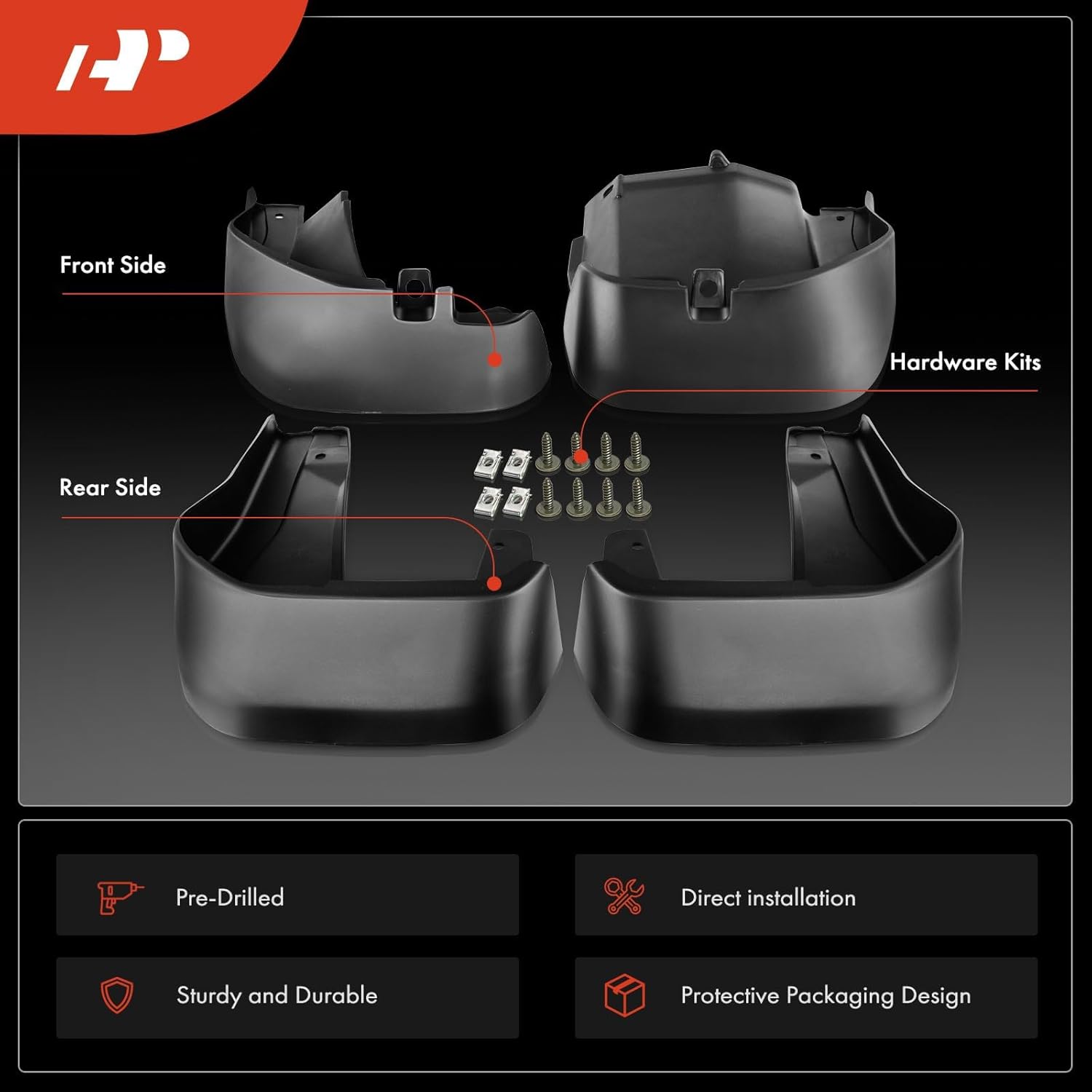 A-Premium Set of 4PCS Mud Flaps Splash Guards Mudguards Mudflaps with Hardware Kits Accessory Compatible with Honda CR-V 2012-2016, 2.4L, Black Color, Front LH RH and Rear LH RH