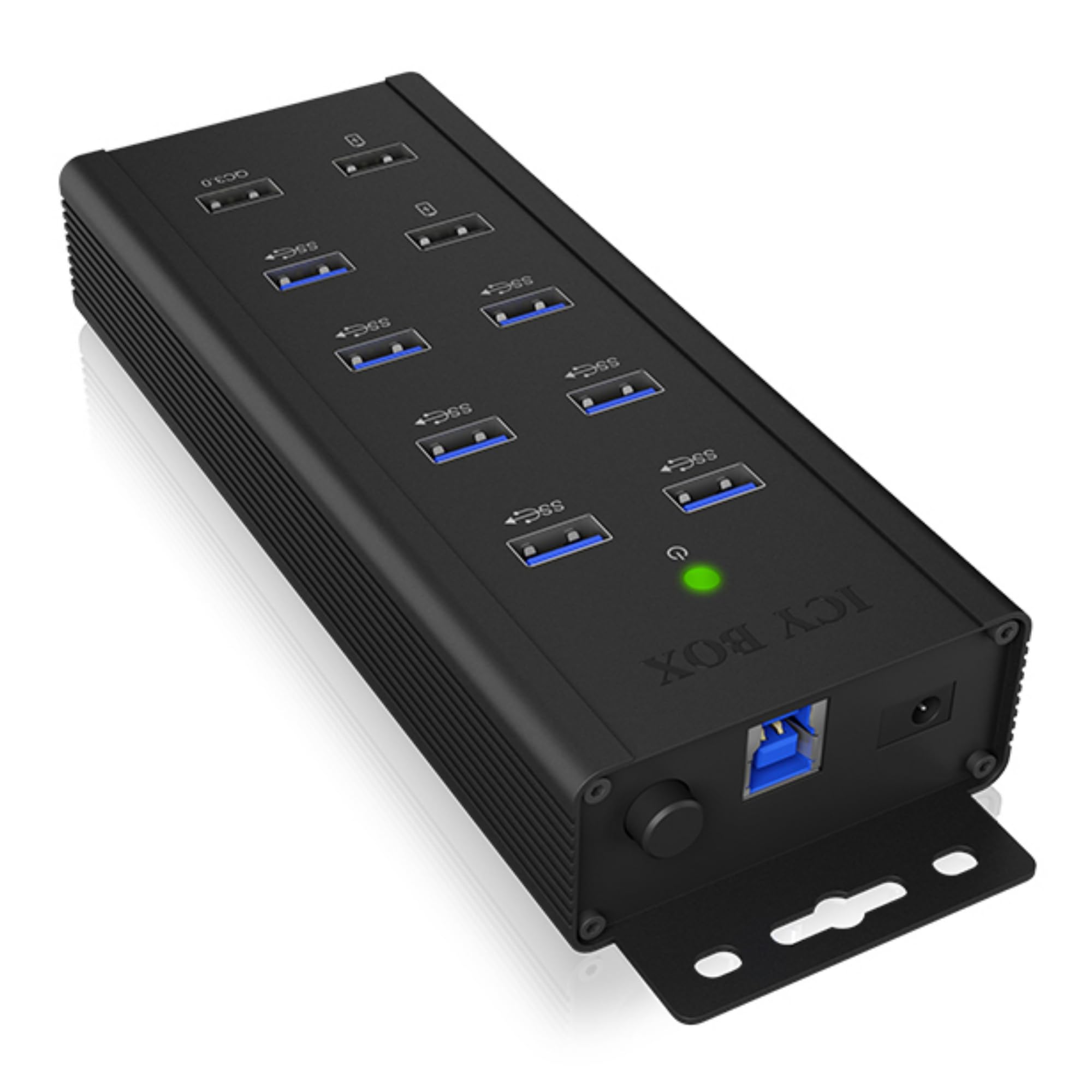 ICY BOX 7-Port USB 3.0 HUB aktiv mit Netzteil (12V/5A), 3 Ladeports, Wandmontage, Quick Charge 3.0, Aluminium, IB-HUB1703-QC3