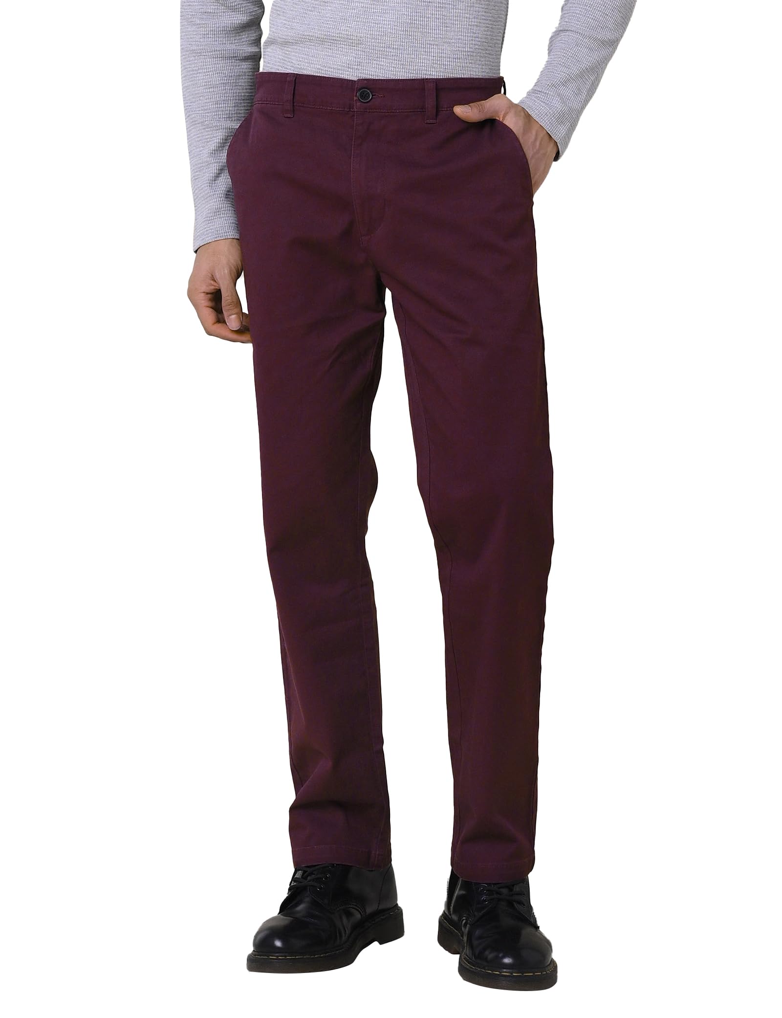 Enorsia Men’s Cotton Pants with Stretch Fit – Chinos Slim, Casual for Men, Hiking Pants, Ripstop Design - Elastic Waist Comfy Bottoms for Everyday - Wear Deep Maroon, 32 UK Size