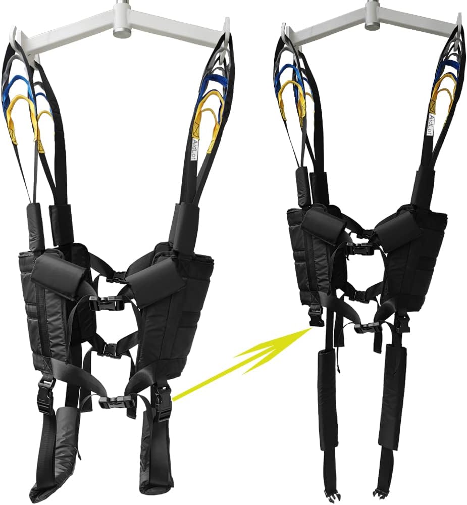 Patient Disabled Invalid Lift Walking Standing Aid Sling Medical Transfer Gait Belt Strap Assist Leg Traction Exercisers Carrier Fold Up Full Body Get Up Sit to Stand AidLot Black
