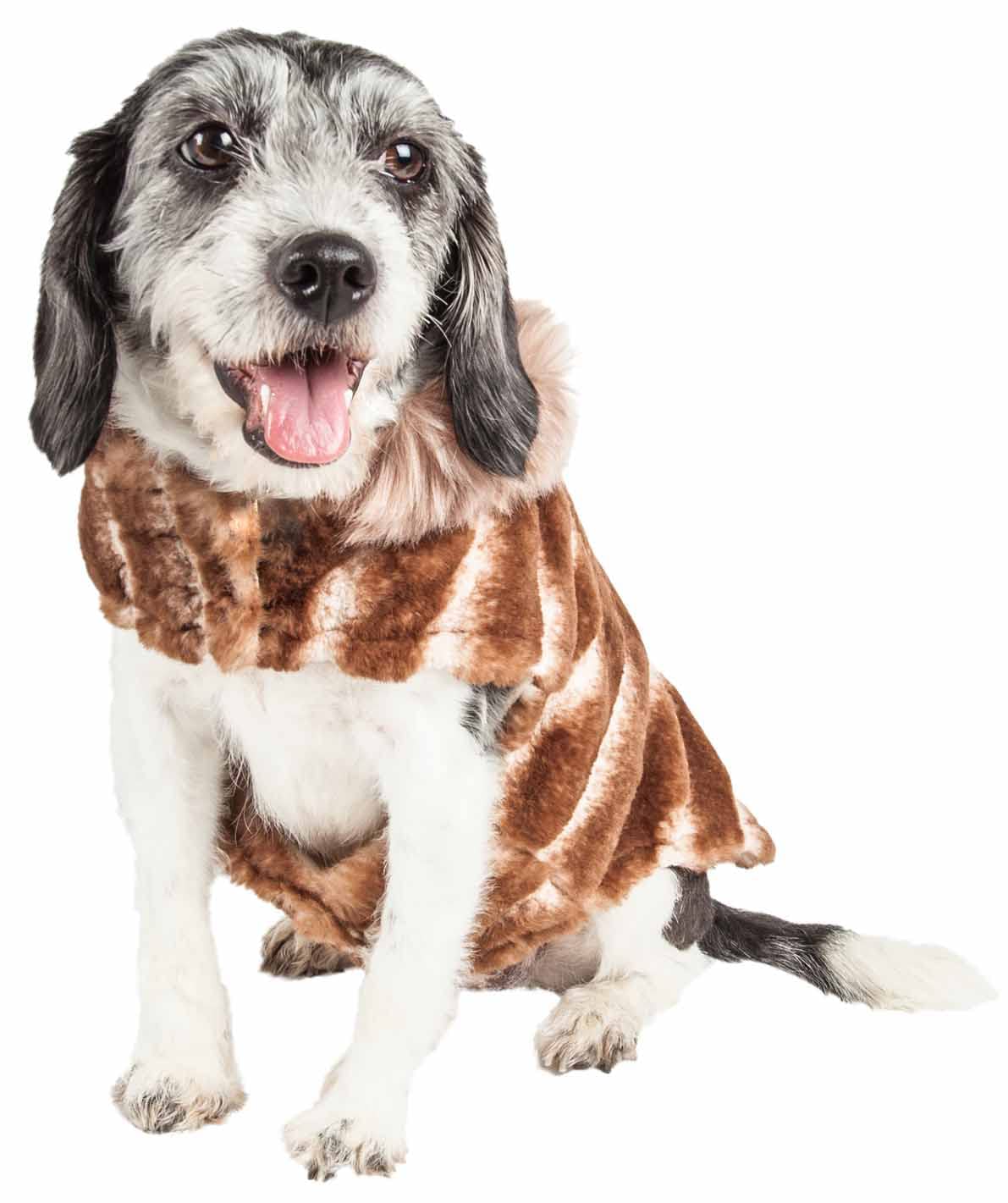 Pet Life Luxe Tira-Poochoo Tiramisù - Giacca per cani in visone, misura media, marrone