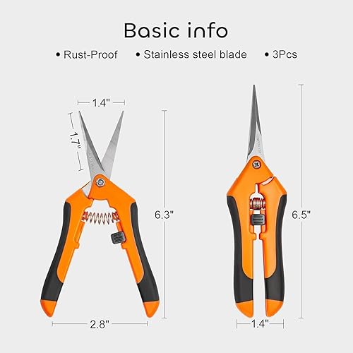 Miniatura 4 de GROWNEER 1 paquete de tijeras de podar de 6.5 pulgadas, tijeras de podar de mano para jardinería, tijeras de jardinería con cuchillas rectas de