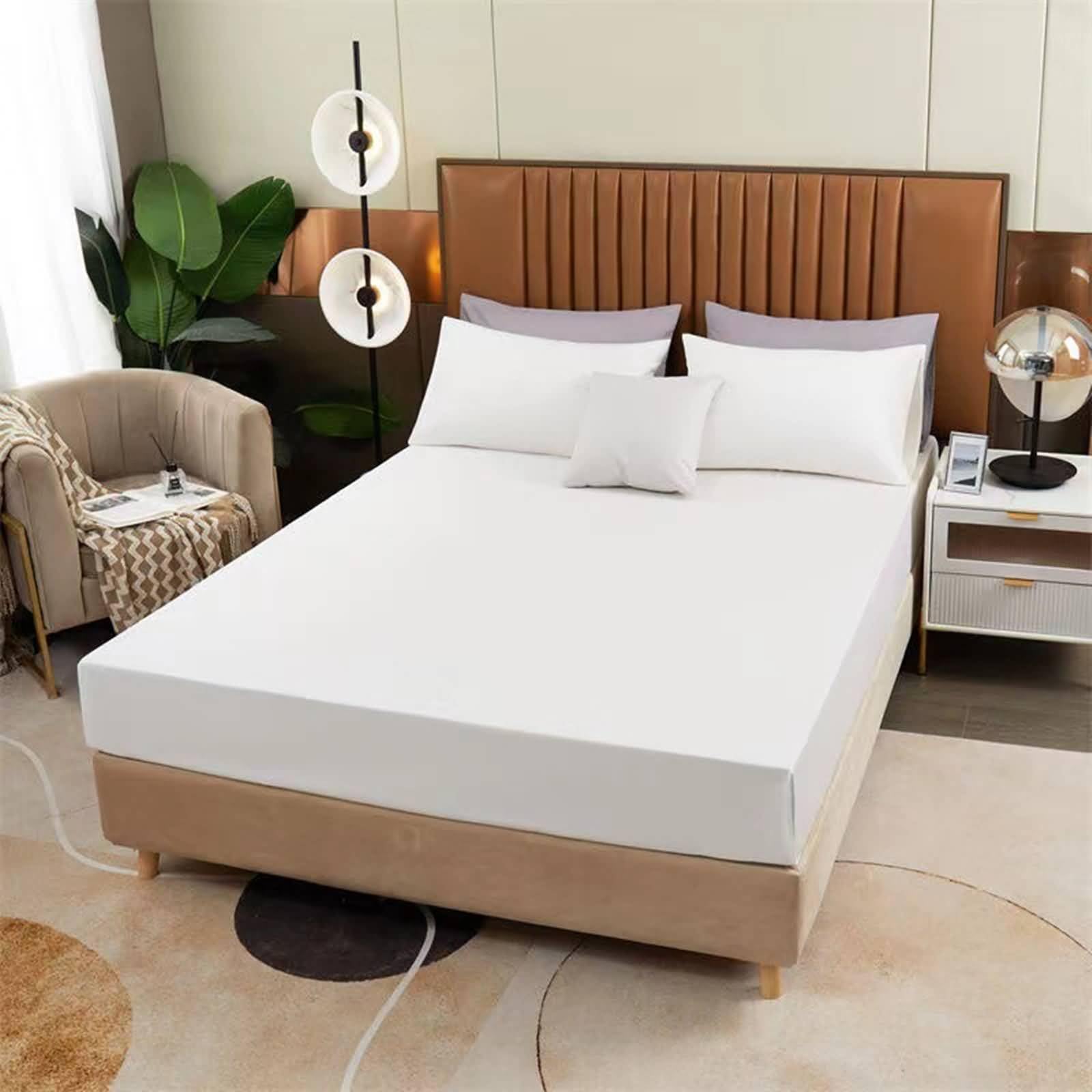 Deep Pocket Fitted Sheet, Fitted Bed Sheet 90x200cm Solid White, Polyester Cotton Bedding Fitted Sheet for Dorm