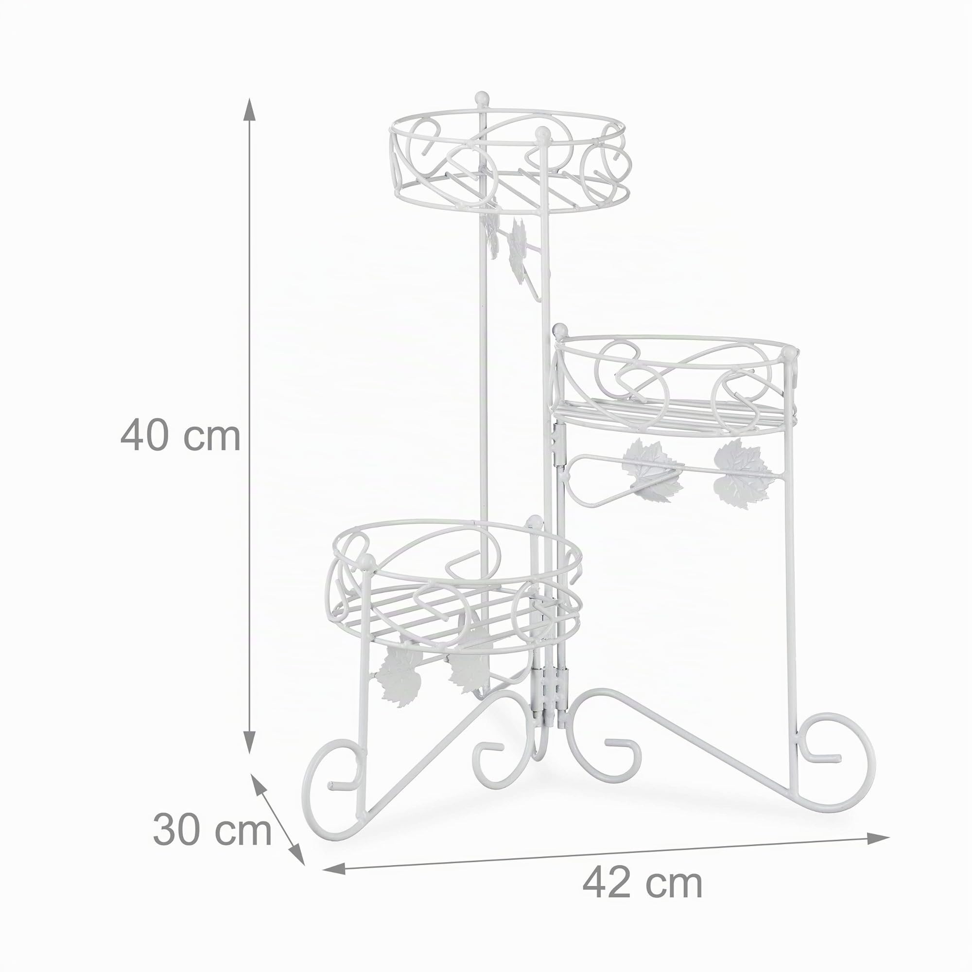 Relaxdays Supporto Metallico per Piante, Scala a 3 Ripiani, Interni ed Esterni, Richiudibile, Vintage, H: 40 cm, Bianco